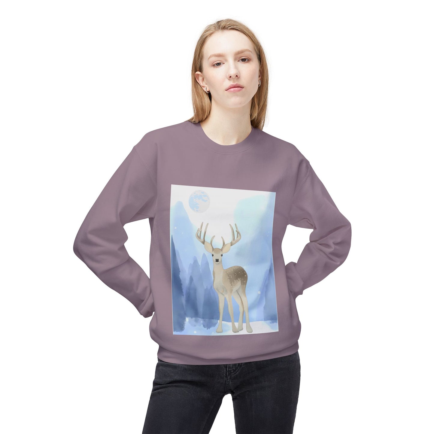 Winter Deer - Unisex Fleece Crewneck Sweatshirt