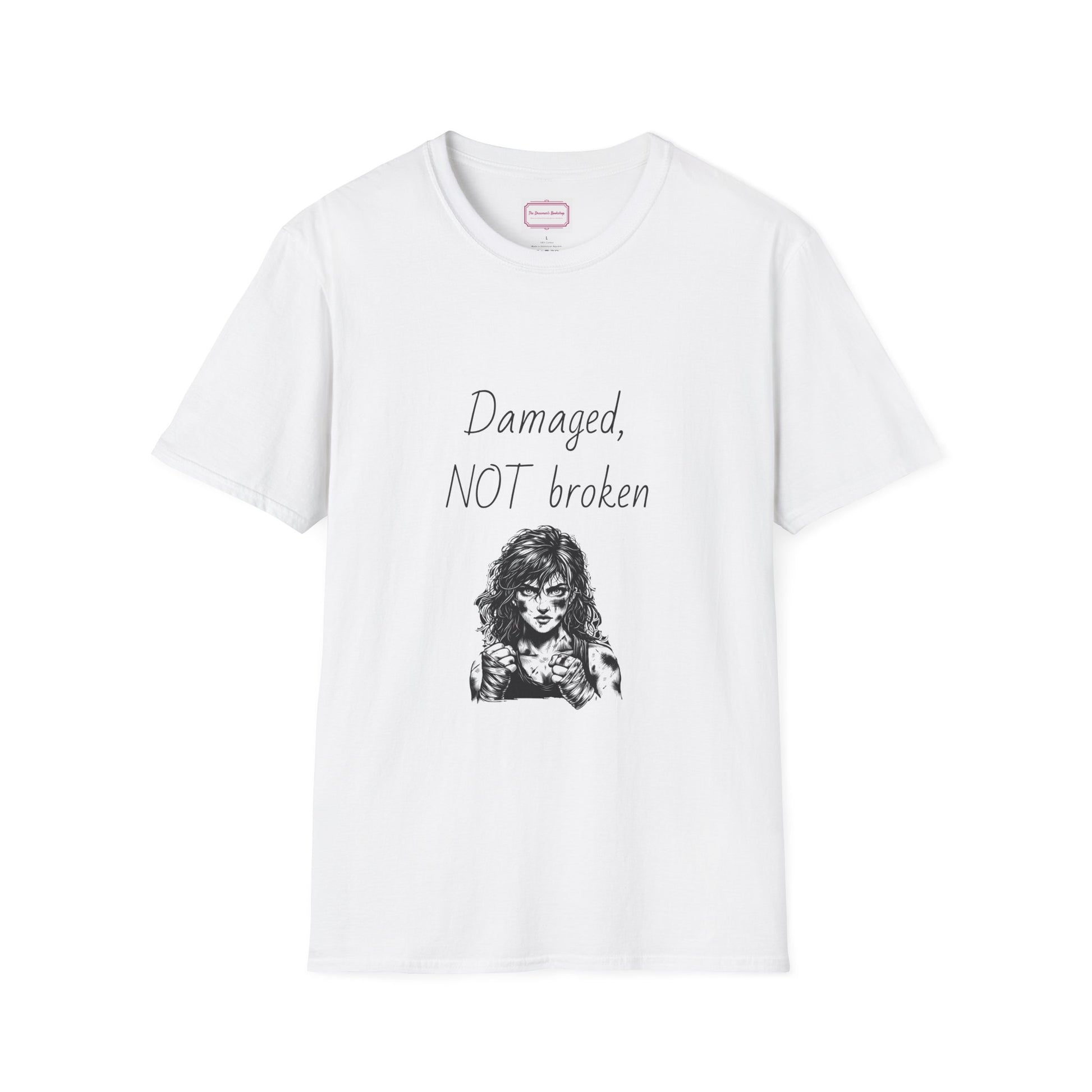 Inspirational Unisex Softstyle T-Shirt - "Damaged, NOT broken" - The Dreamer's Bookshop.