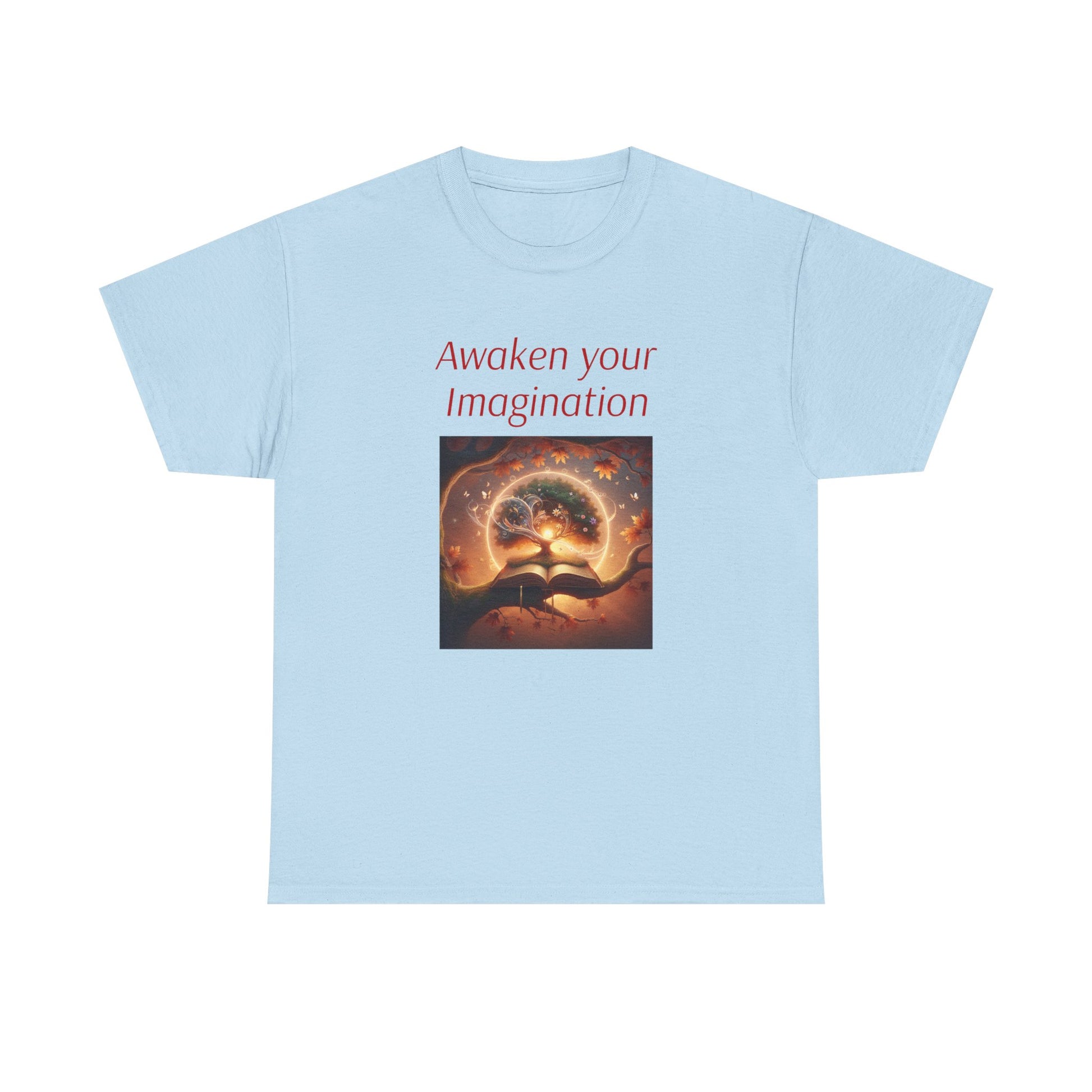 Unisex Heavy Cotton Tee - "Awaken Your Imagination" Inspirational Shirt - The Dreamer's Bookshop.