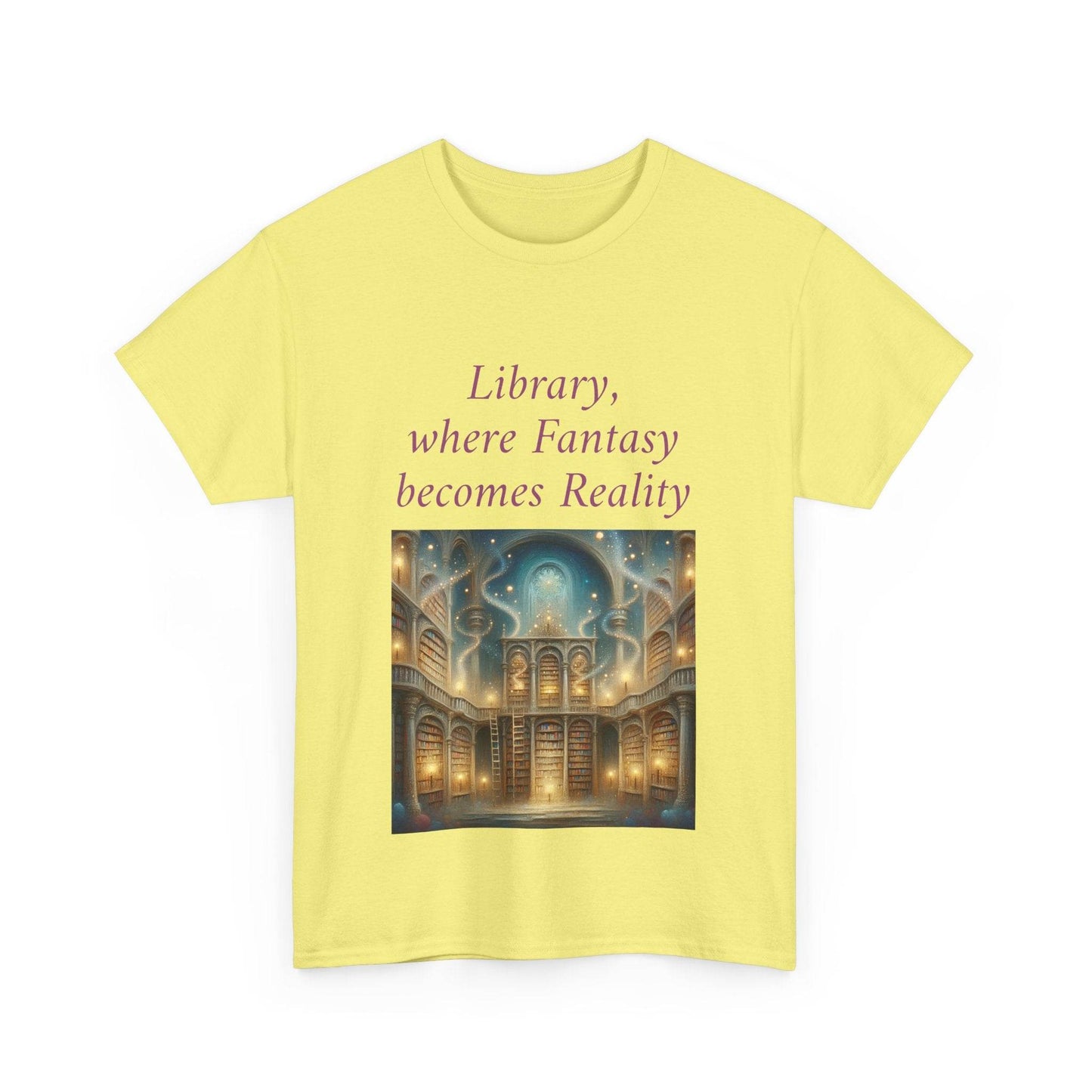 Library, Fantasy, Reality - Unisex Heavy Cotton Tee - Book Lovers - The Dreamer's Bookshop.