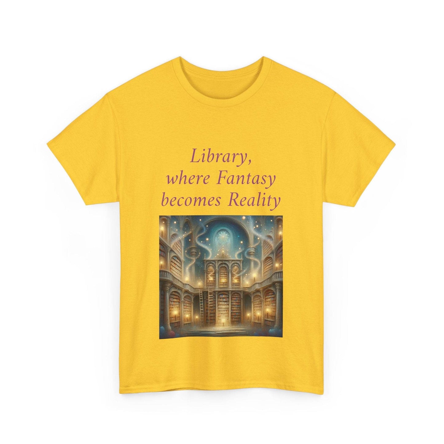 Library, Fantasy, Reality - Unisex Heavy Cotton Tee - Book Lovers - The Dreamer's Bookshop.