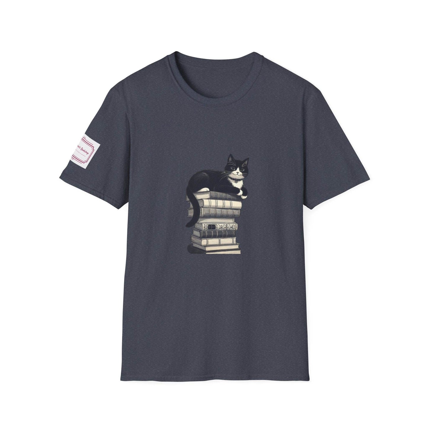 Unisex Softstyle T-Shirt - Vintage Cat Book Stack Bookaddict - The Dreamer's Bookshop.