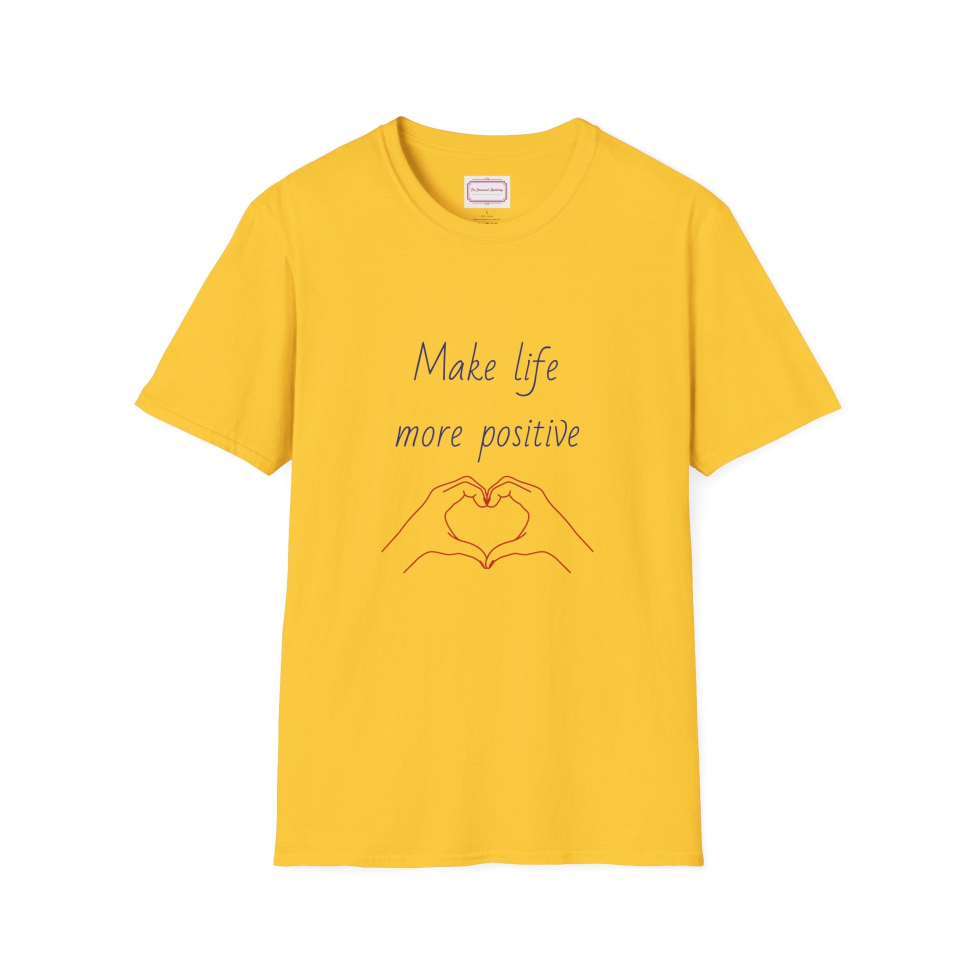Motivational Unisex Softstyle T-Shirt - "Make Life More Positive" - The Dreamer's Bookshop.