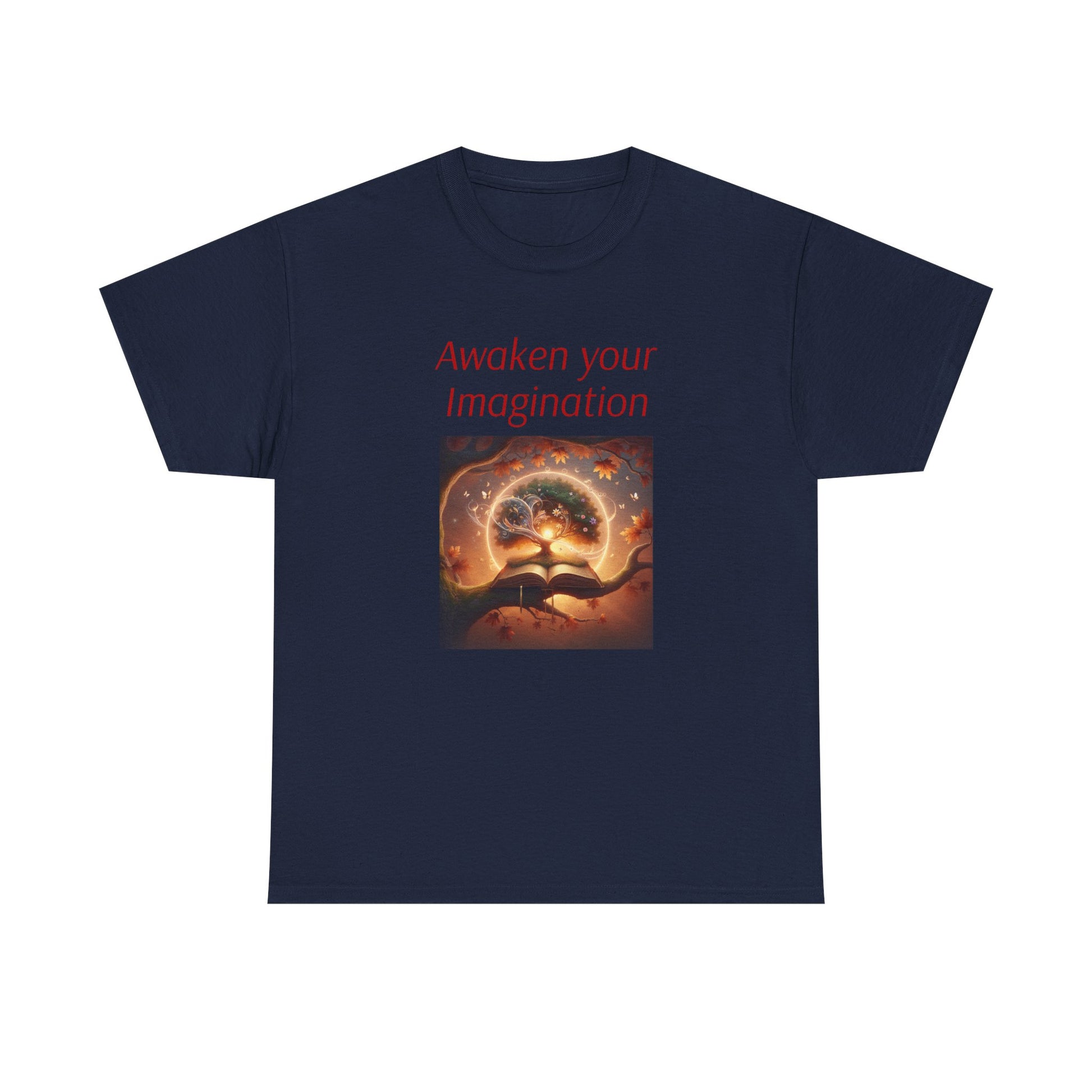 Unisex Heavy Cotton Tee - "Awaken Your Imagination" Inspirational Shirt - The Dreamer's Bookshop.