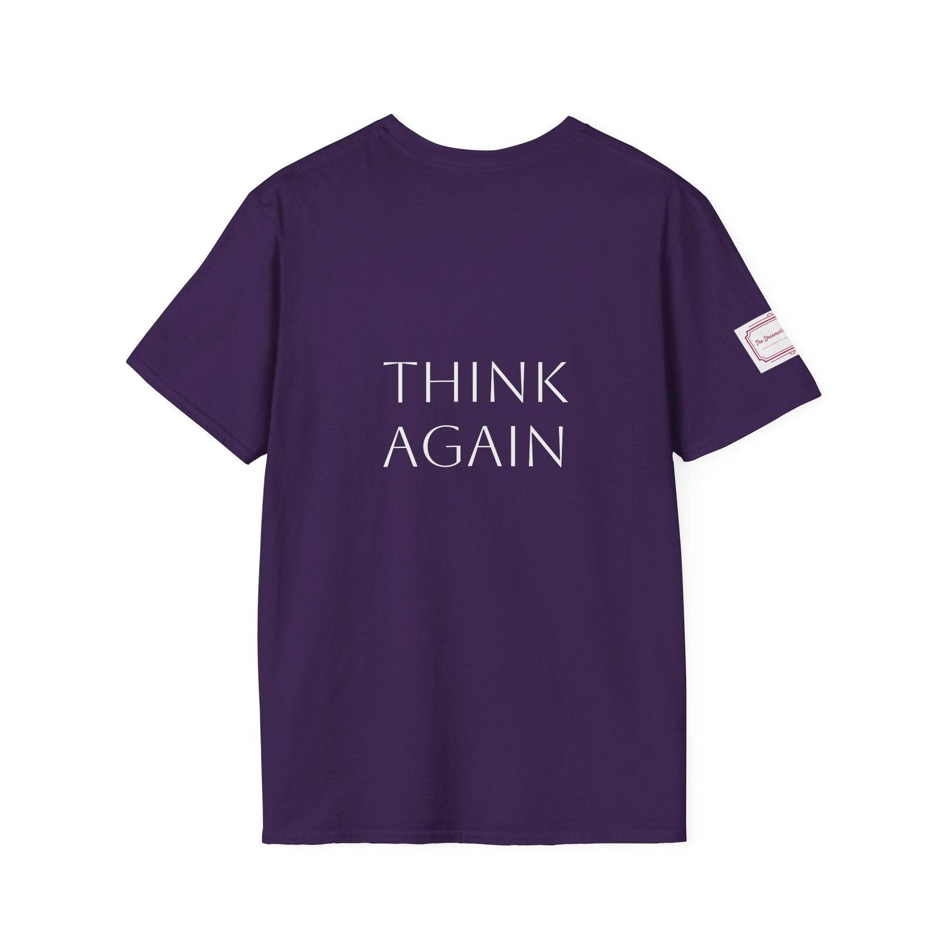Inspirational Unisex Softstyle T-Shirt - 'Think Again' Motivational Design - The Dreamer's Bookshop.