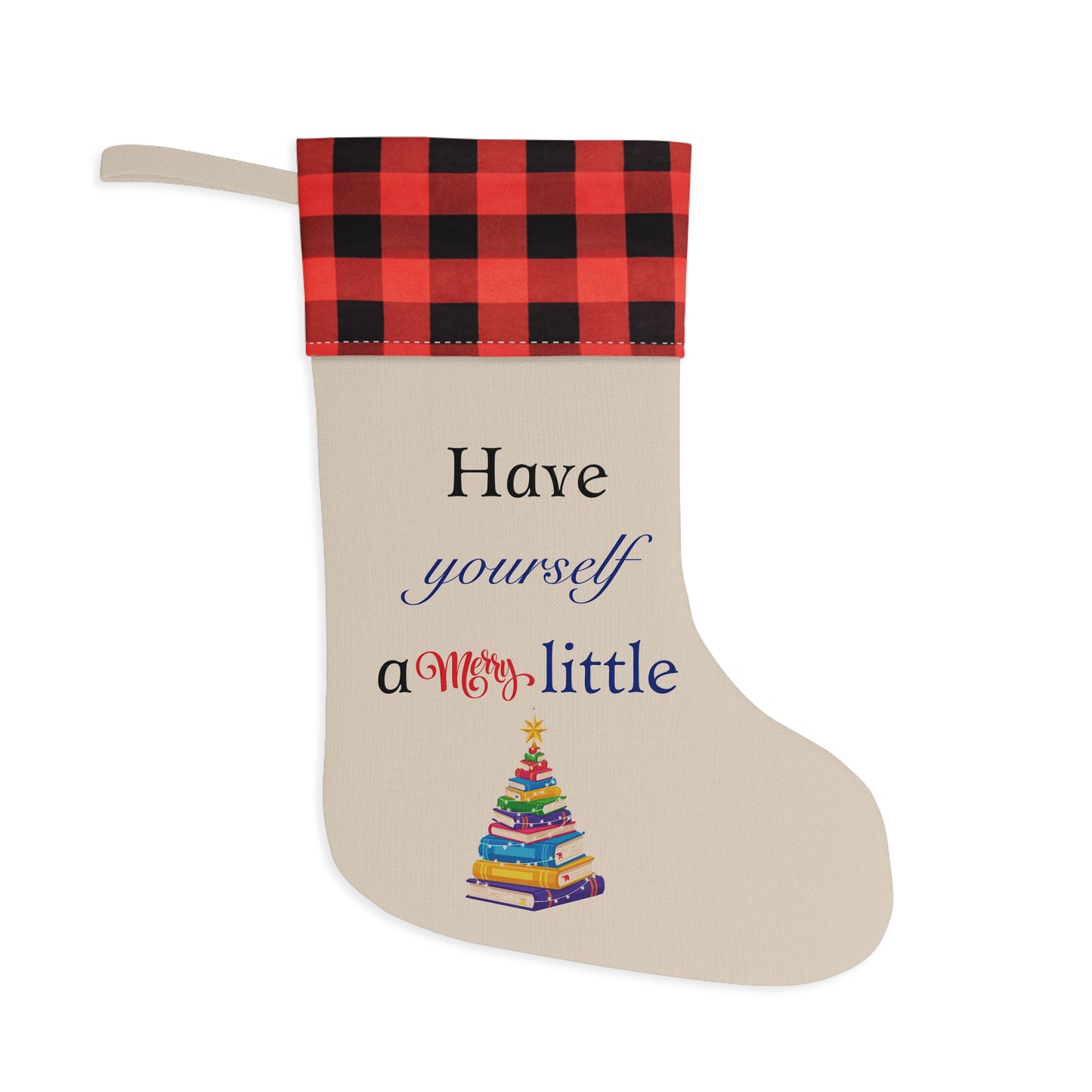 Christmas Stocking - "Have Yourself a Merry Little" Plaid Cuff Holiday Stocking