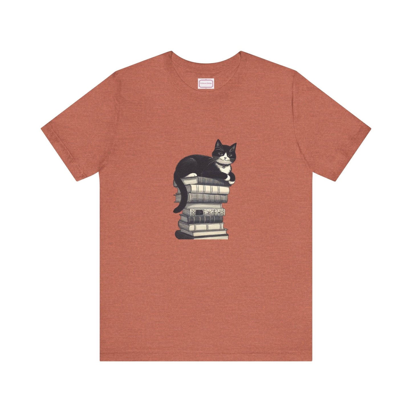 Unisex T-shirt - Vintage Cat Book Stack Booknerds - The Dreamer's Bookshop.