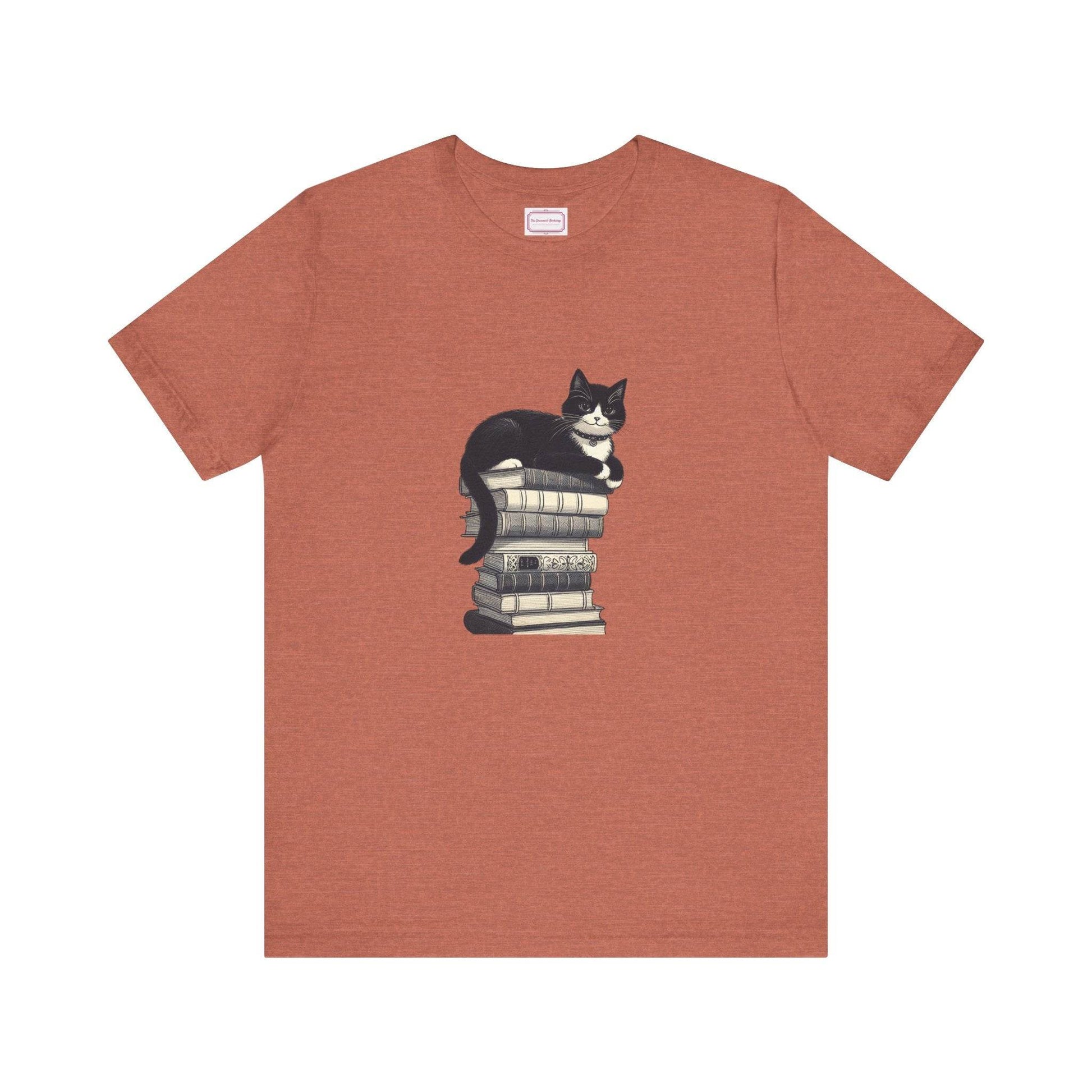 Unisex T-shirt - Vintage Cat Book Stack Booknerds - The Dreamer's Bookshop.