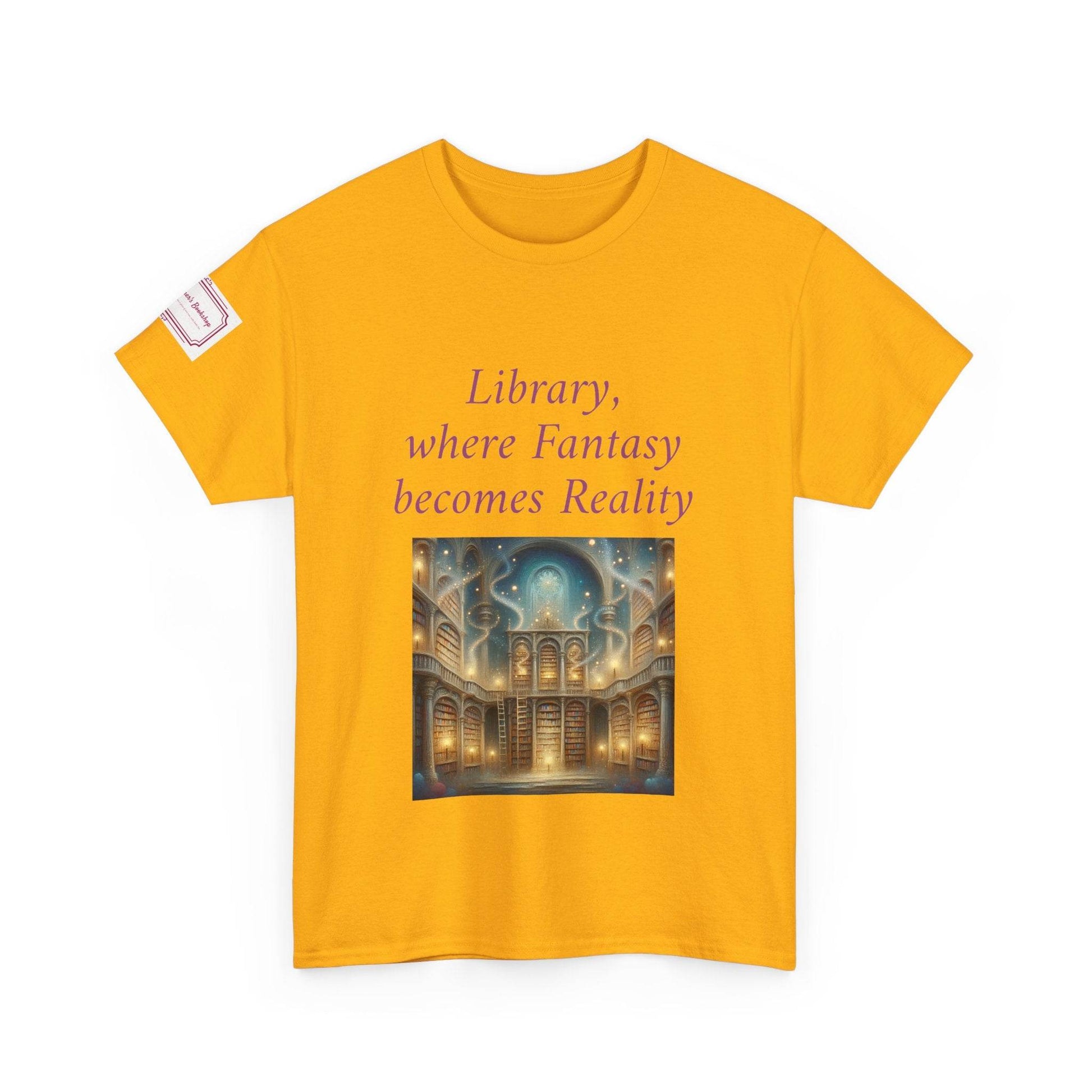 Library, Fantasy, Reality - Graphic Unisex Heavy Cotton Tee - Book Lovers - The Dreamer's Bookshop.