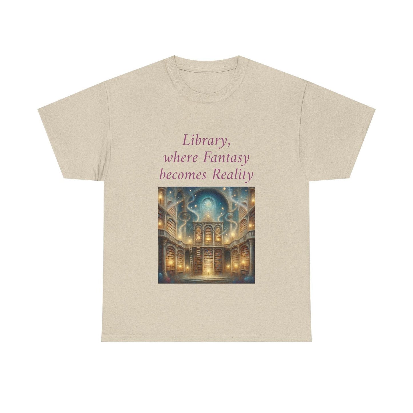 Library, Fantasy, Reality - Unisex Heavy Cotton Tee - Book Lovers - The Dreamer's Bookshop.