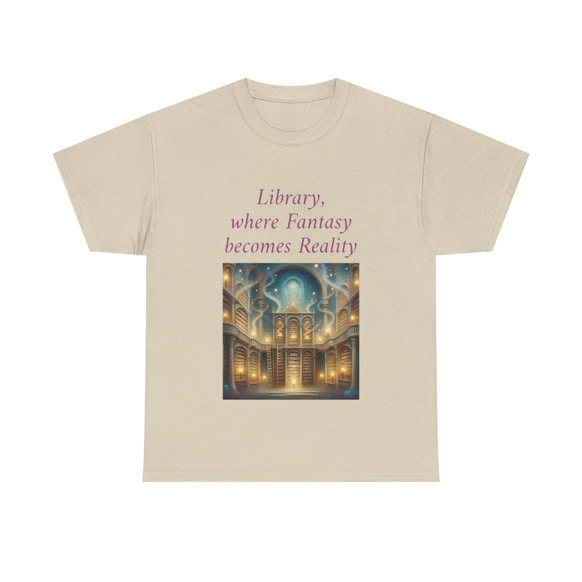 Library, Fantasy, Reality - Unisex Heavy Cotton Tee - Book Lovers - The Dreamer's Bookshop.
