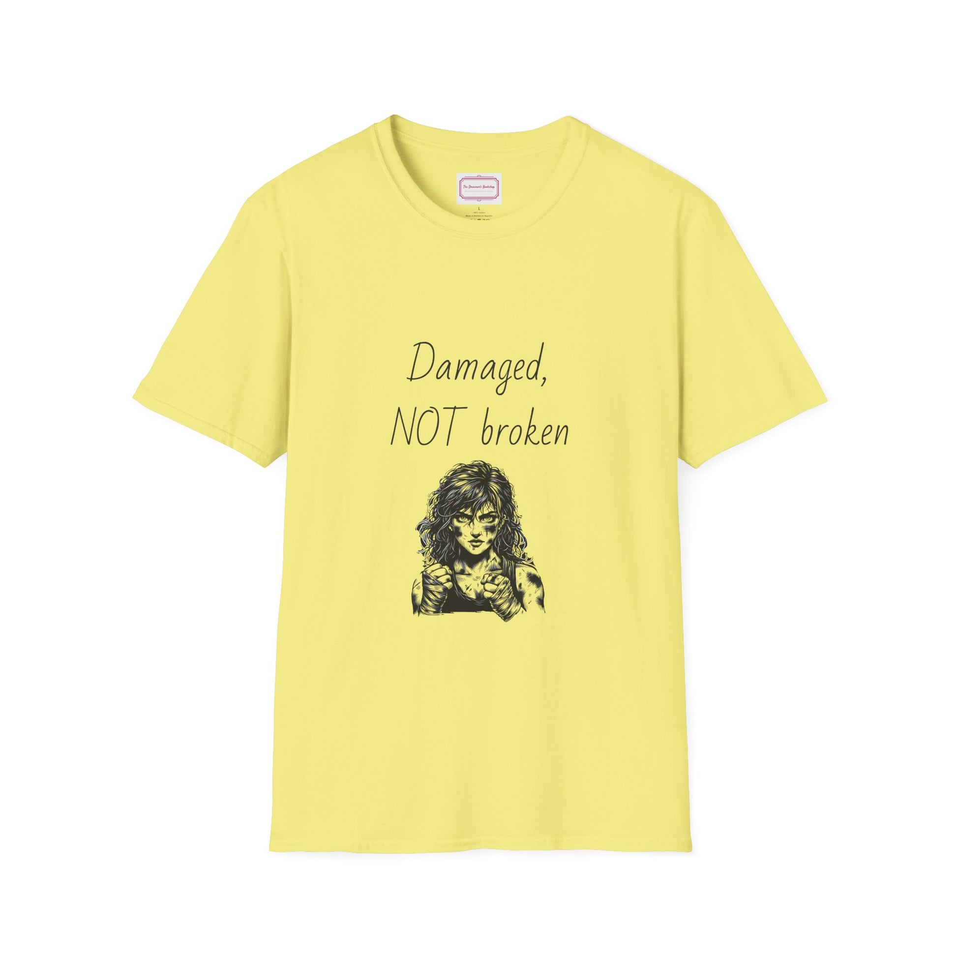 Inspirational Unisex Softstyle T-Shirt - "Damaged, NOT broken" - The Dreamer's Bookshop.