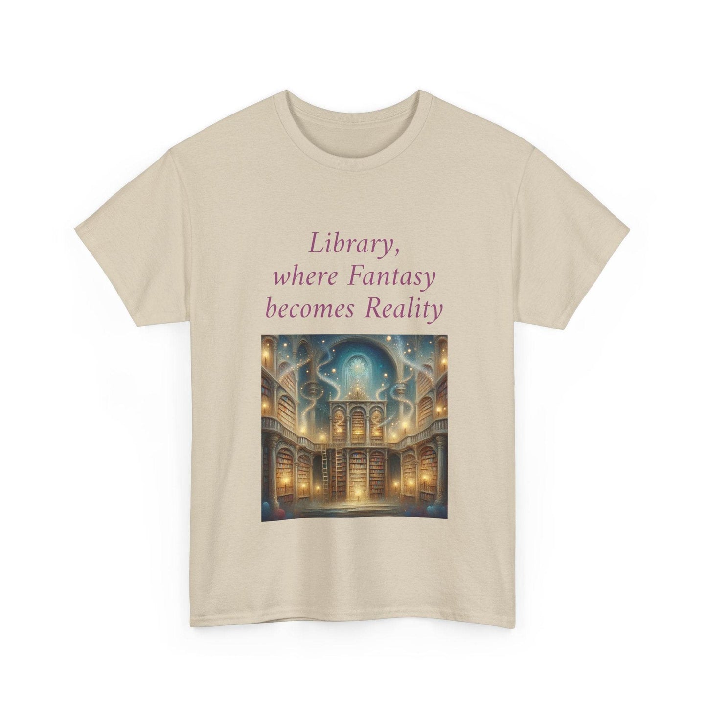 Library, Fantasy, Reality - Unisex Heavy Cotton Tee - Book Lovers - The Dreamer's Bookshop.