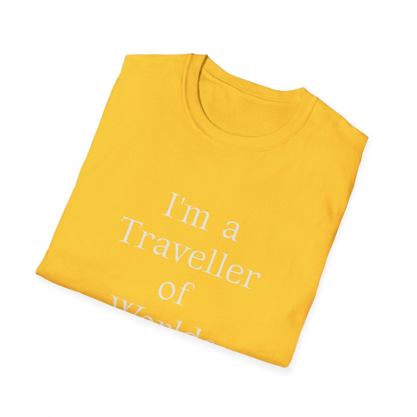 Unisex Softstyle T-Shirt - Traveller of Worlds Design for Book Lovers - The Dreamer's Bookshop.