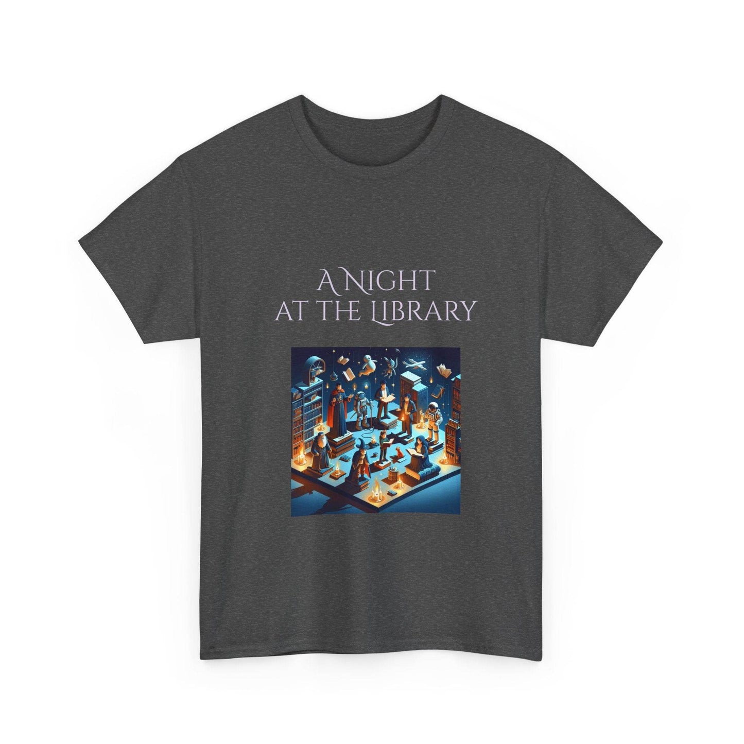 Night at the Library - Unisex Heavy Cotton Tee for Book Lovers - The Dreamer's Bookshop.
