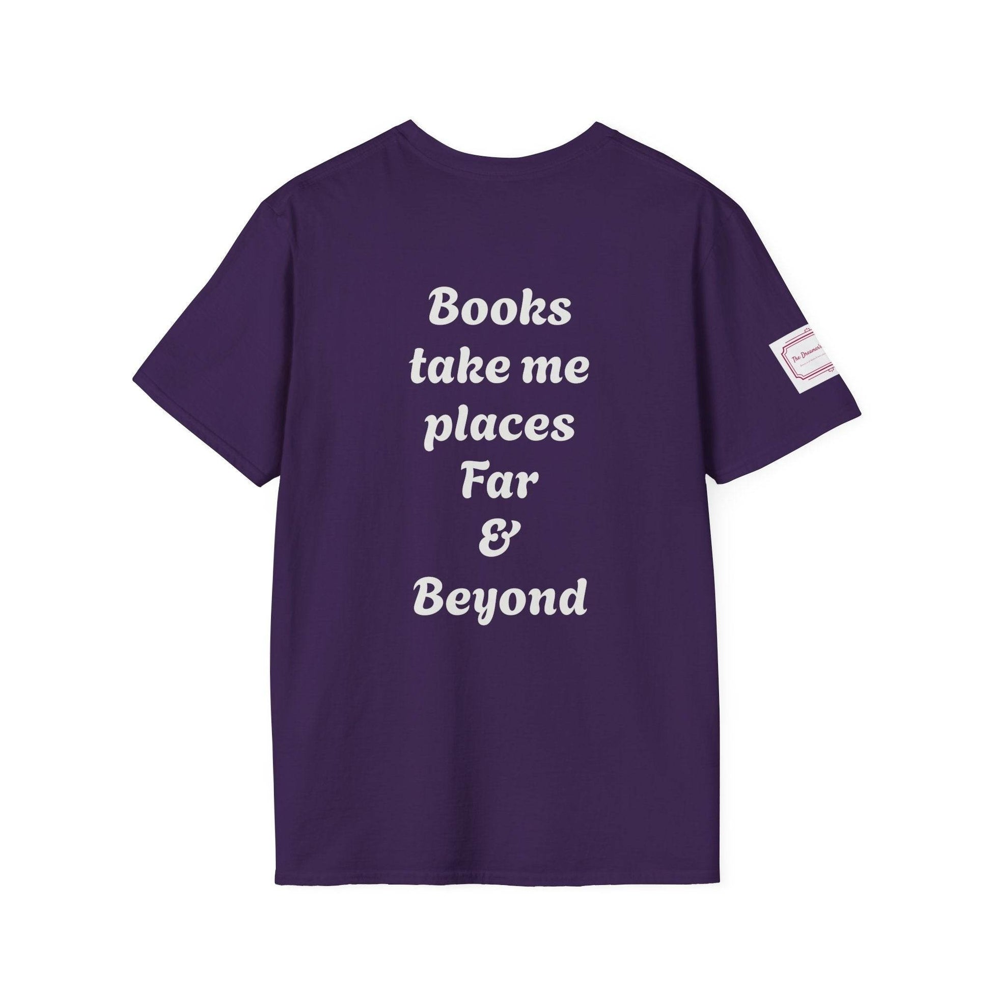 Unisex Softstyle T-Shirt - Traveller of Worlds Design for Book Lovers - The Dreamer's Bookshop.