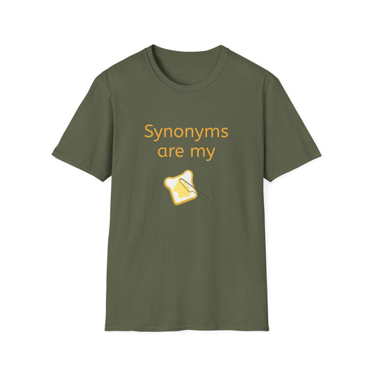 Unisex Softstyle T-Shirt - "Synonyms are my Jam" for Language Lovers - The Dreamer's Bookshop.