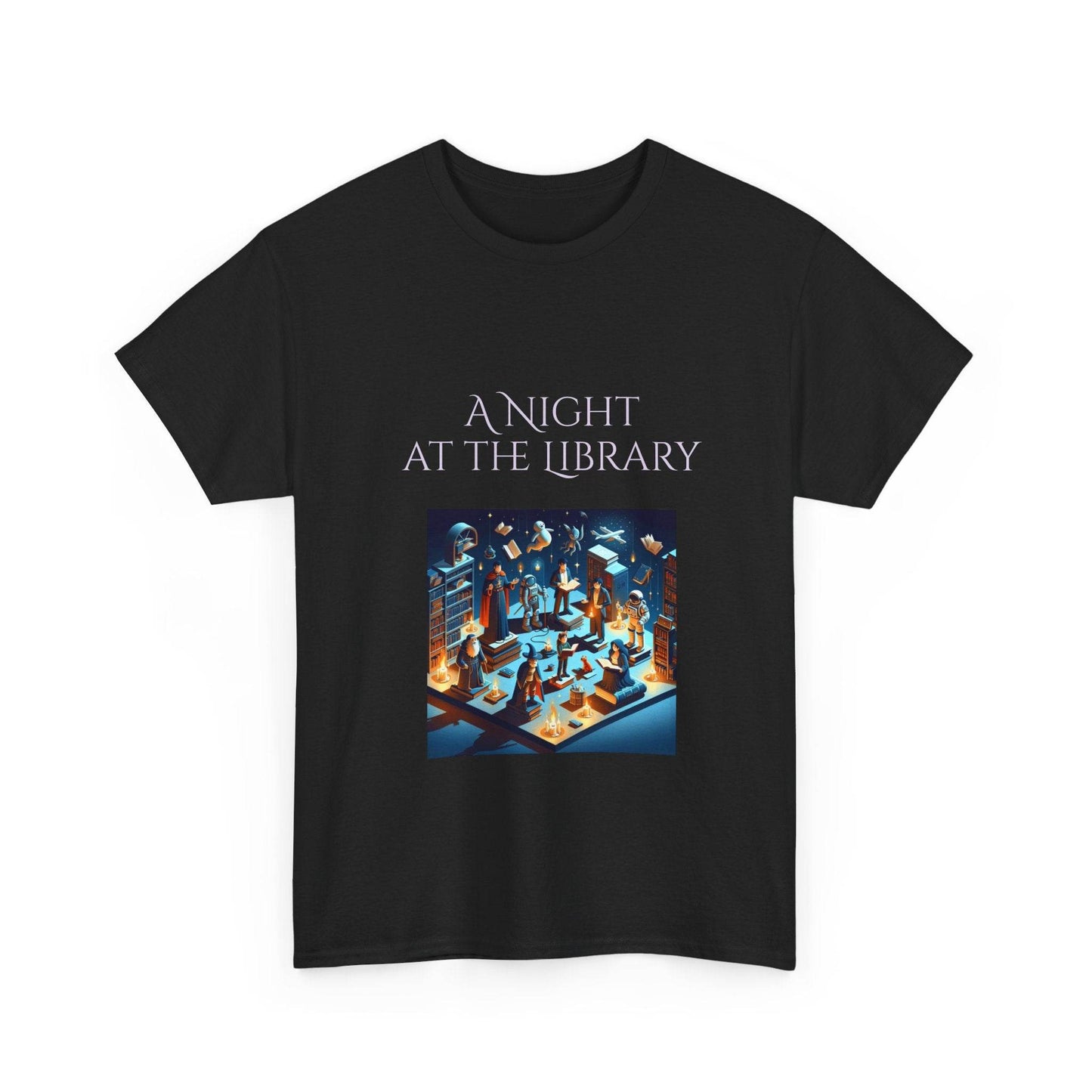 Night at the Library - Unisex Heavy Cotton Tee for Book Lovers - The Dreamer's Bookshop.