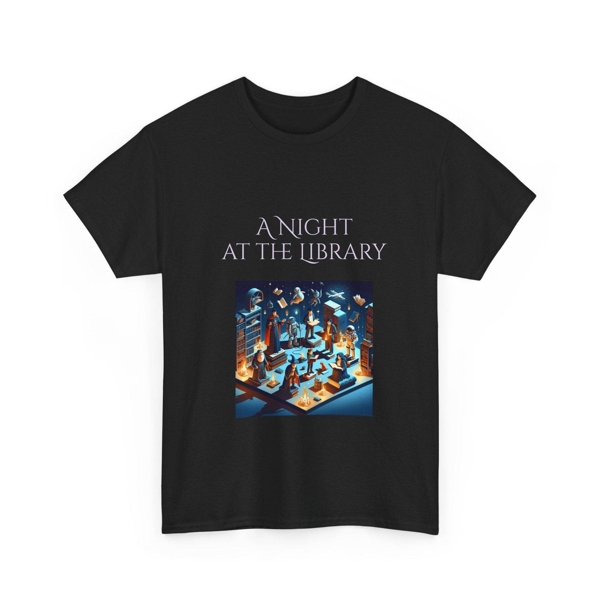 Night at the Library - Unisex Heavy Cotton Tee for Book Lovers - The Dreamer's Bookshop.