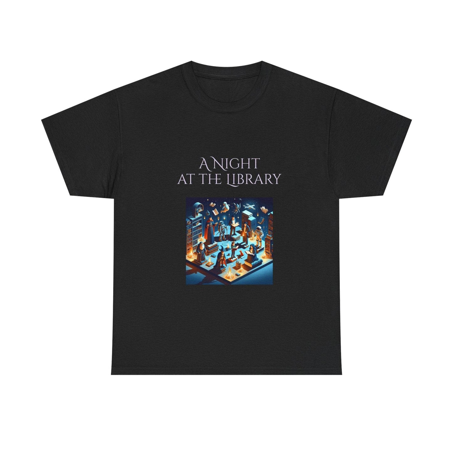 Night at the Library - Unisex Heavy Cotton Tee for Book Lovers - The Dreamer's Bookshop.