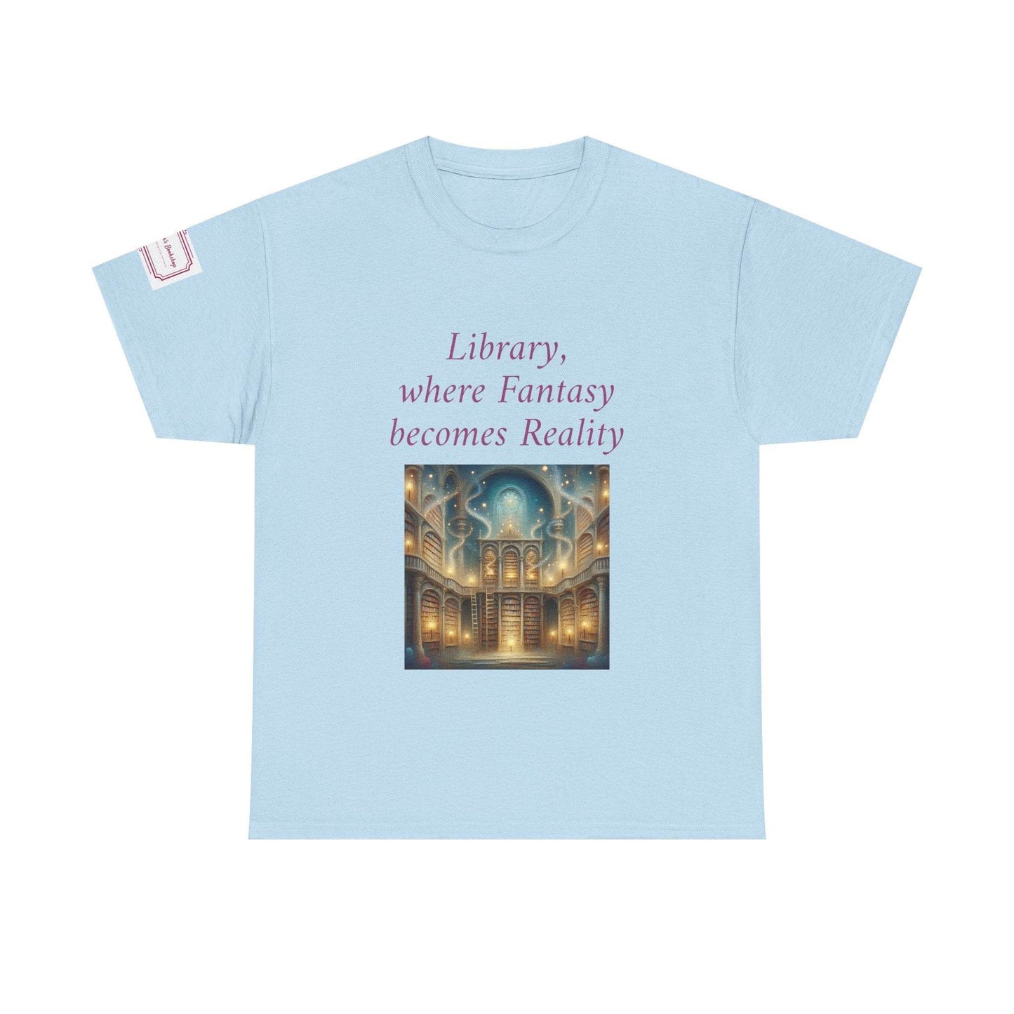 Library, Fantasy, Reality - Graphic Unisex Heavy Cotton Tee - Book Lovers - The Dreamer's Bookshop.