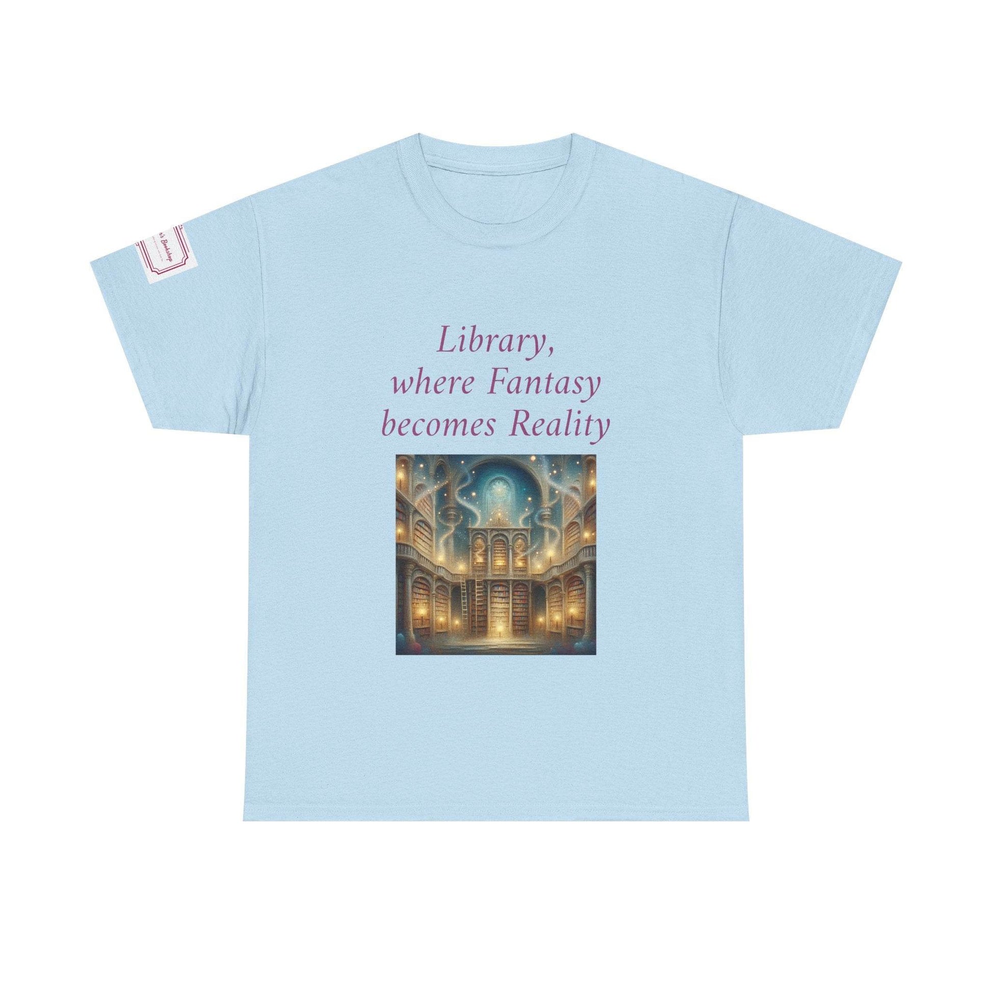 Library, Fantasy, Reality - Graphic Unisex Heavy Cotton Tee - Book Lovers - The Dreamer's Bookshop.