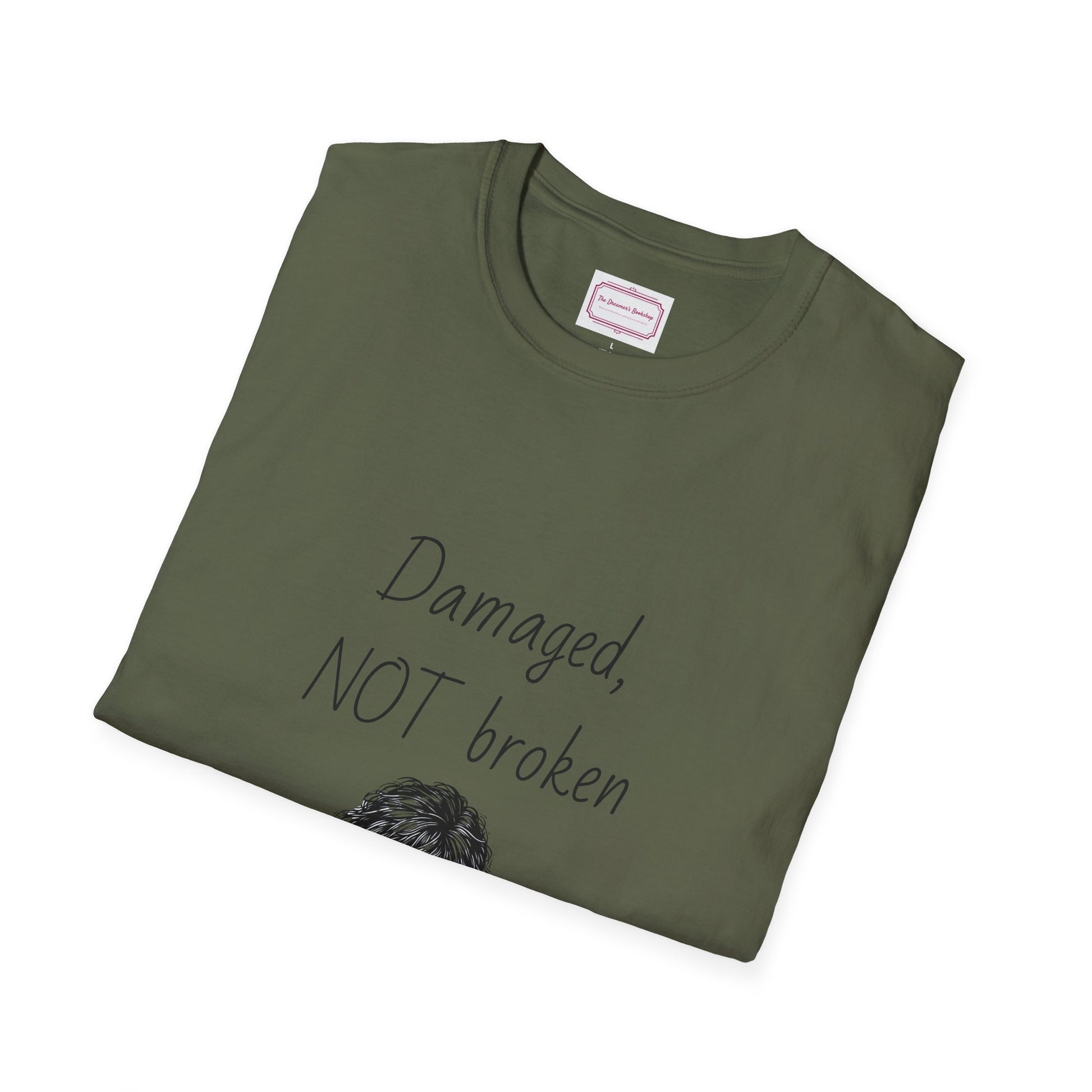 Inspirational Unisex Softstyle T-Shirt - "Damaged, NOT broken" - The Dreamer's Bookshop.