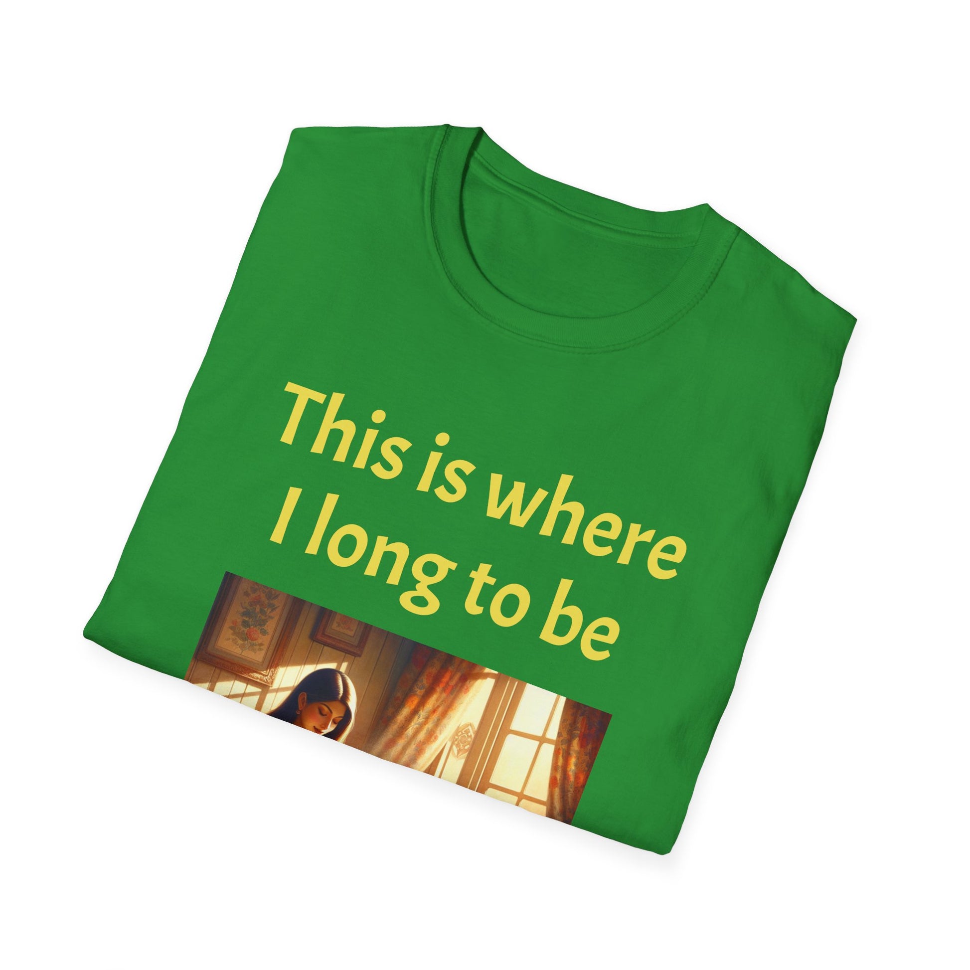 Cozy Reading Nook T-Shirt - "This is where I long to be" Unisex Softstyle Shirt - The Dreamer's Bookshop.