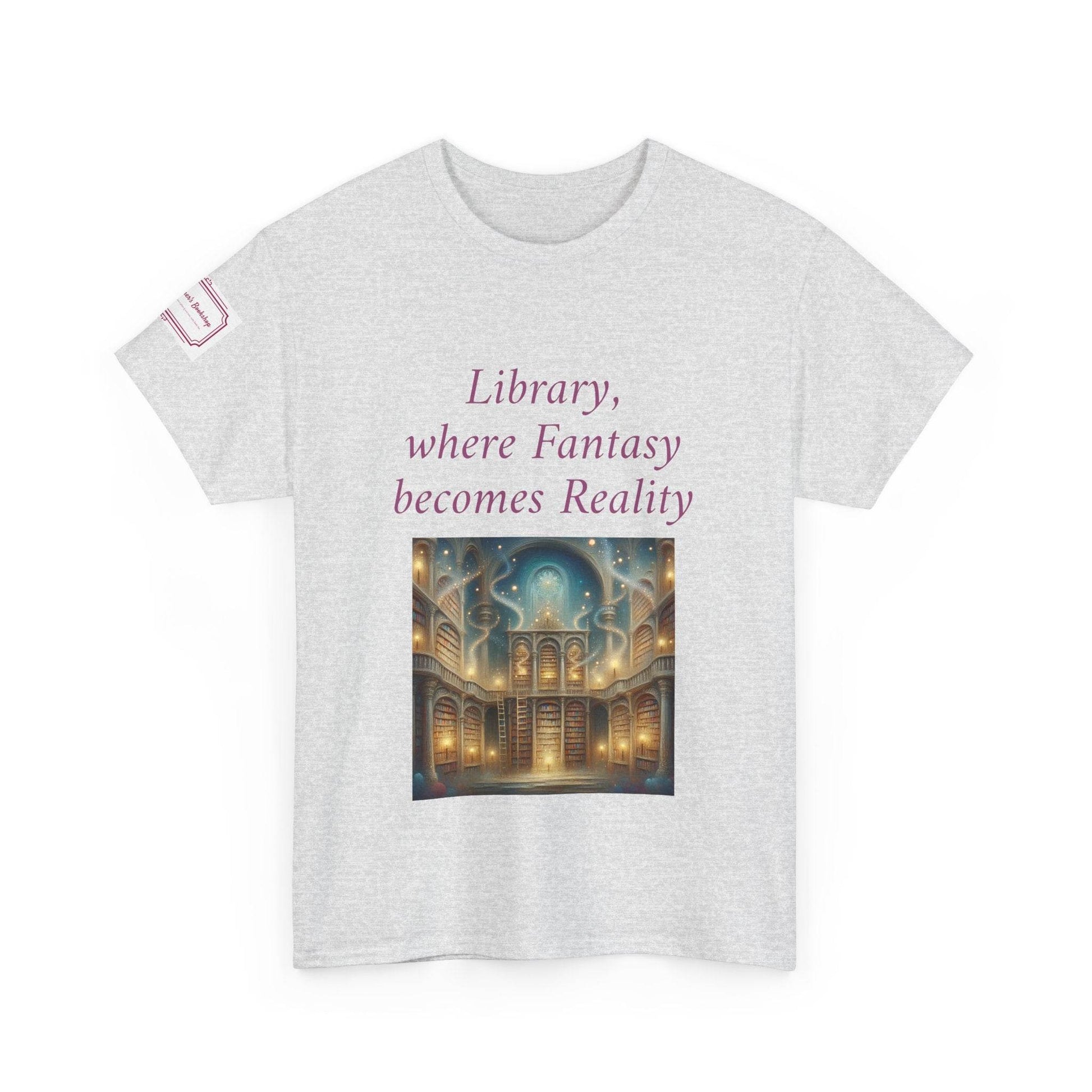 Library, Fantasy, Reality - Graphic Unisex Heavy Cotton Tee - Book Lovers - The Dreamer's Bookshop.