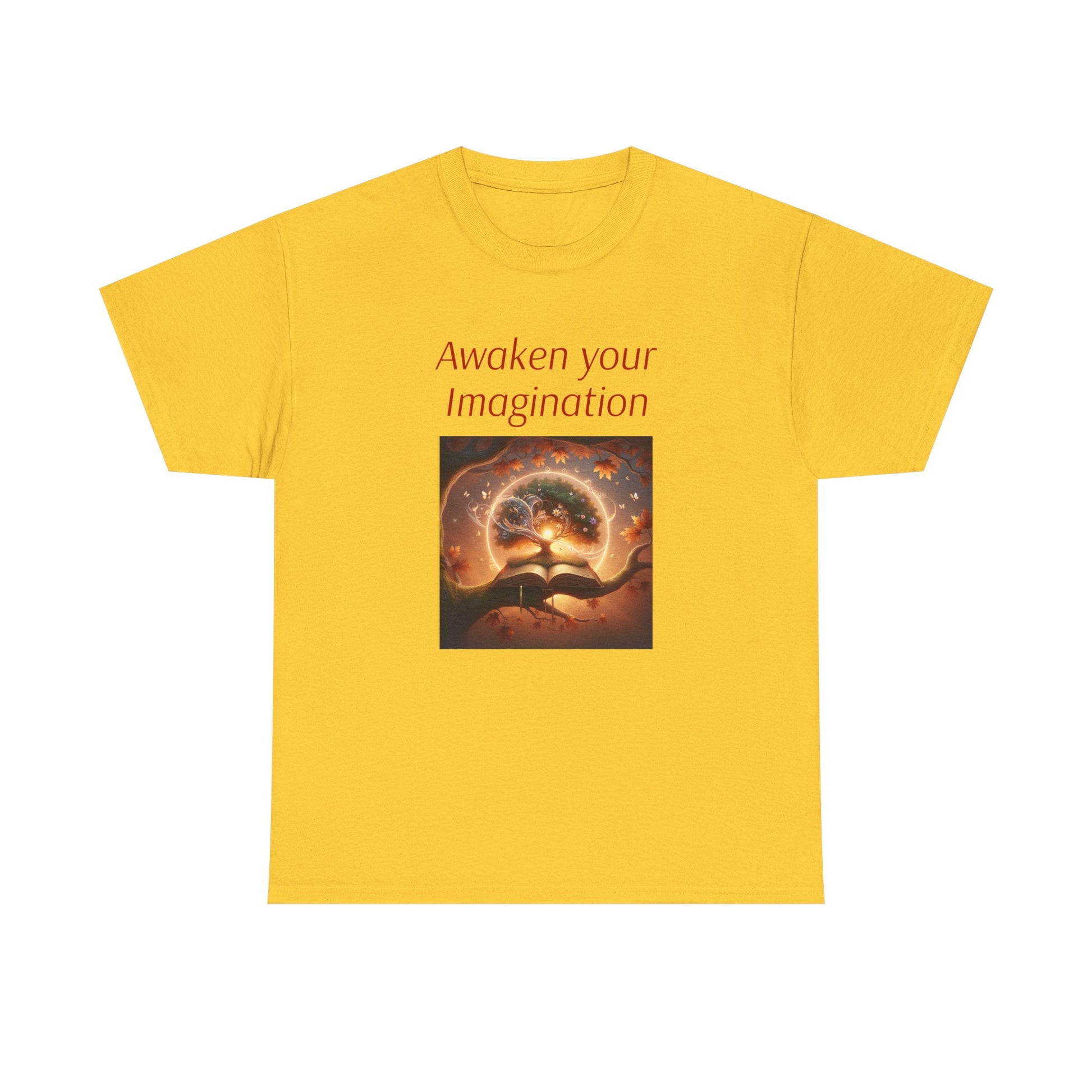 Unisex Heavy Cotton Tee - "Awaken Your Imagination" Inspirational Shirt - The Dreamer's Bookshop.