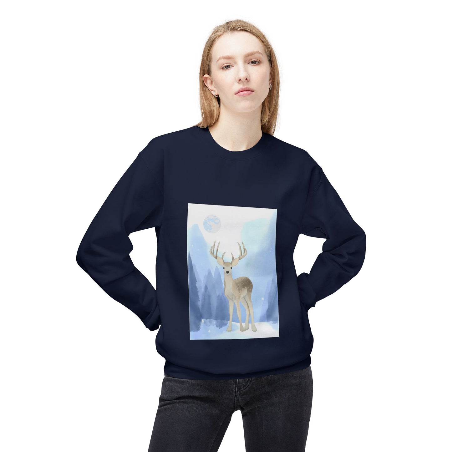Winter Deer Unisex Fleece Crewneck Sweatshirt - Ideal Gift Cozy Days