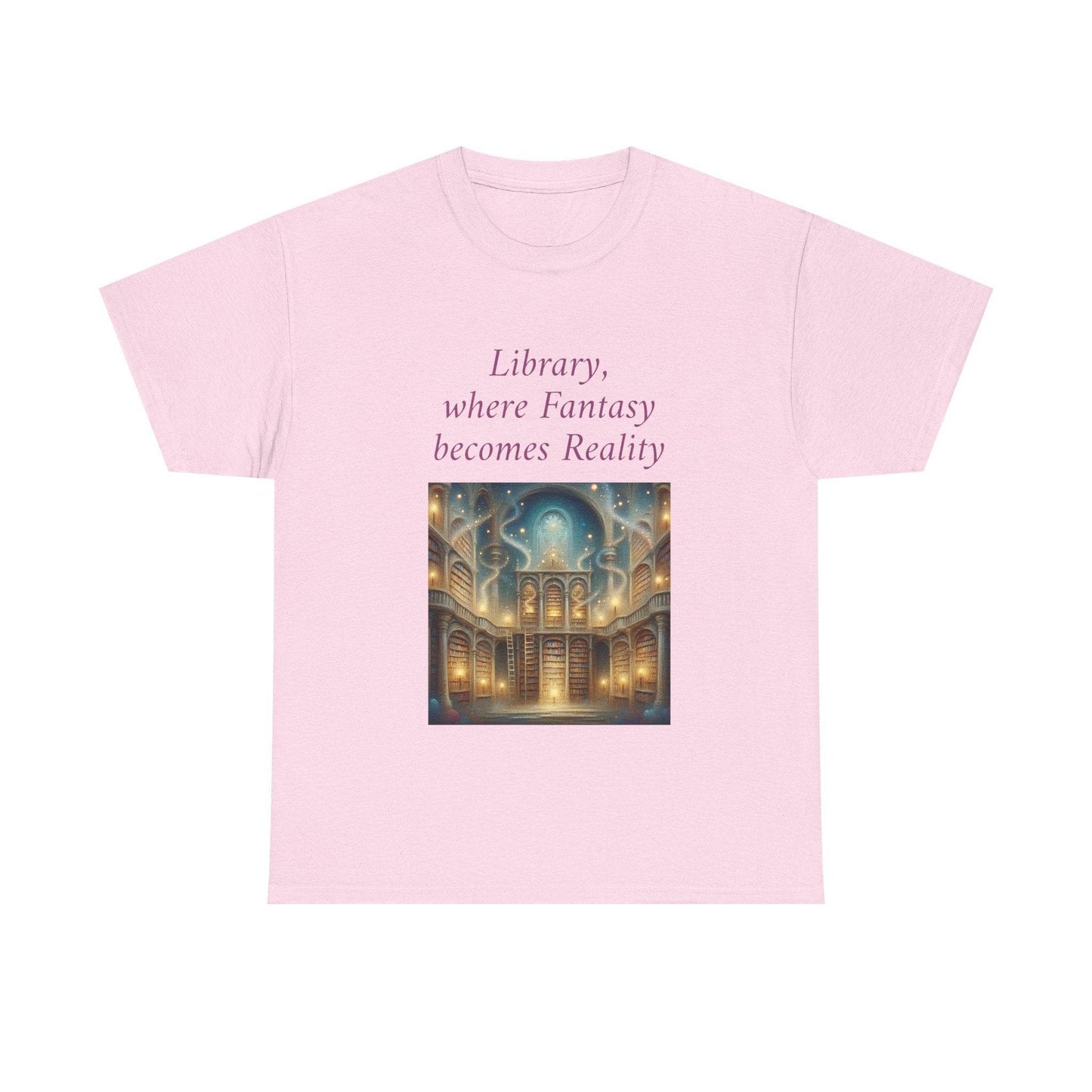 Library, Fantasy, Reality - Unisex Heavy Cotton Tee - Book Lovers - The Dreamer's Bookshop.