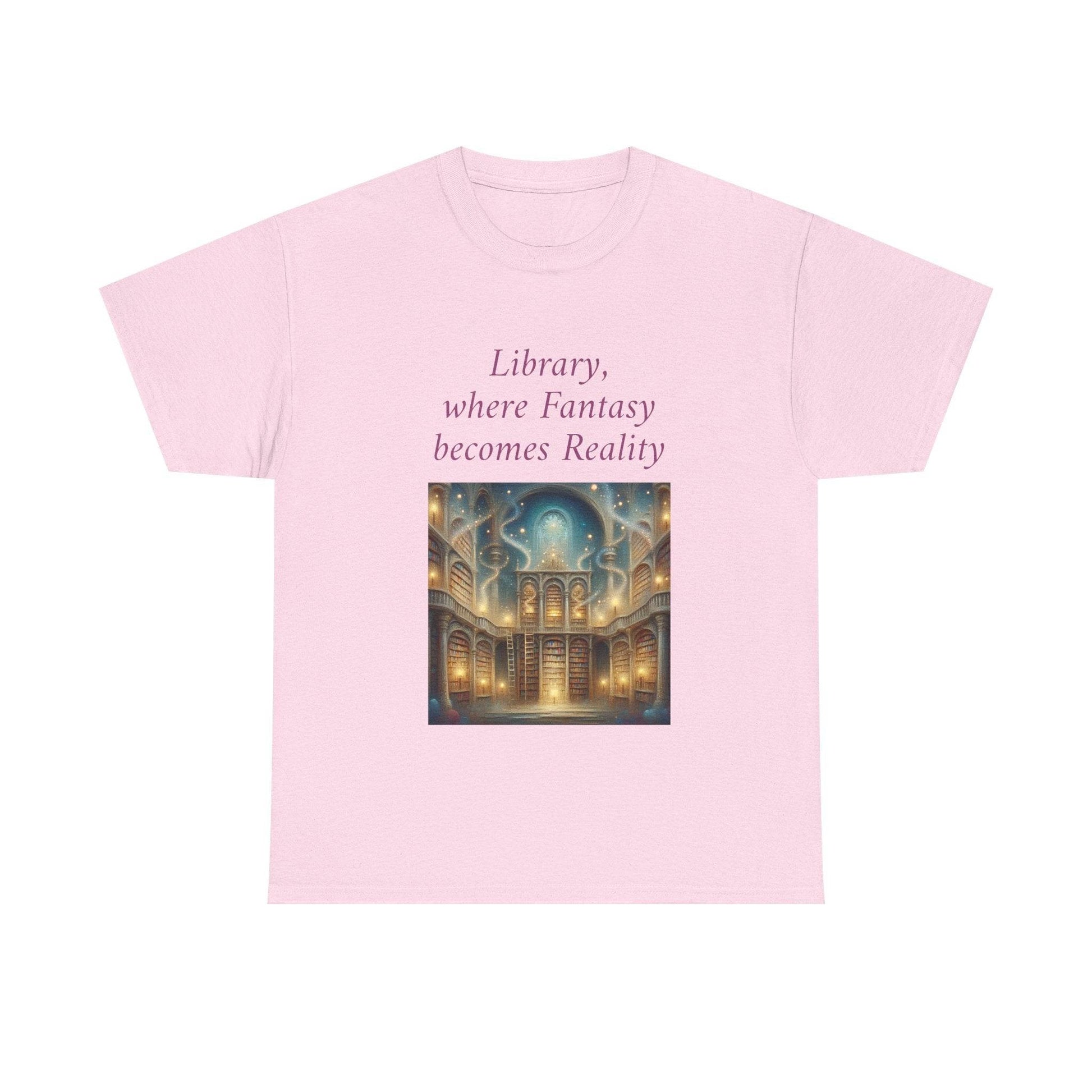 Library, Fantasy, Reality - Unisex Heavy Cotton Tee - Book Lovers - The Dreamer's Bookshop.