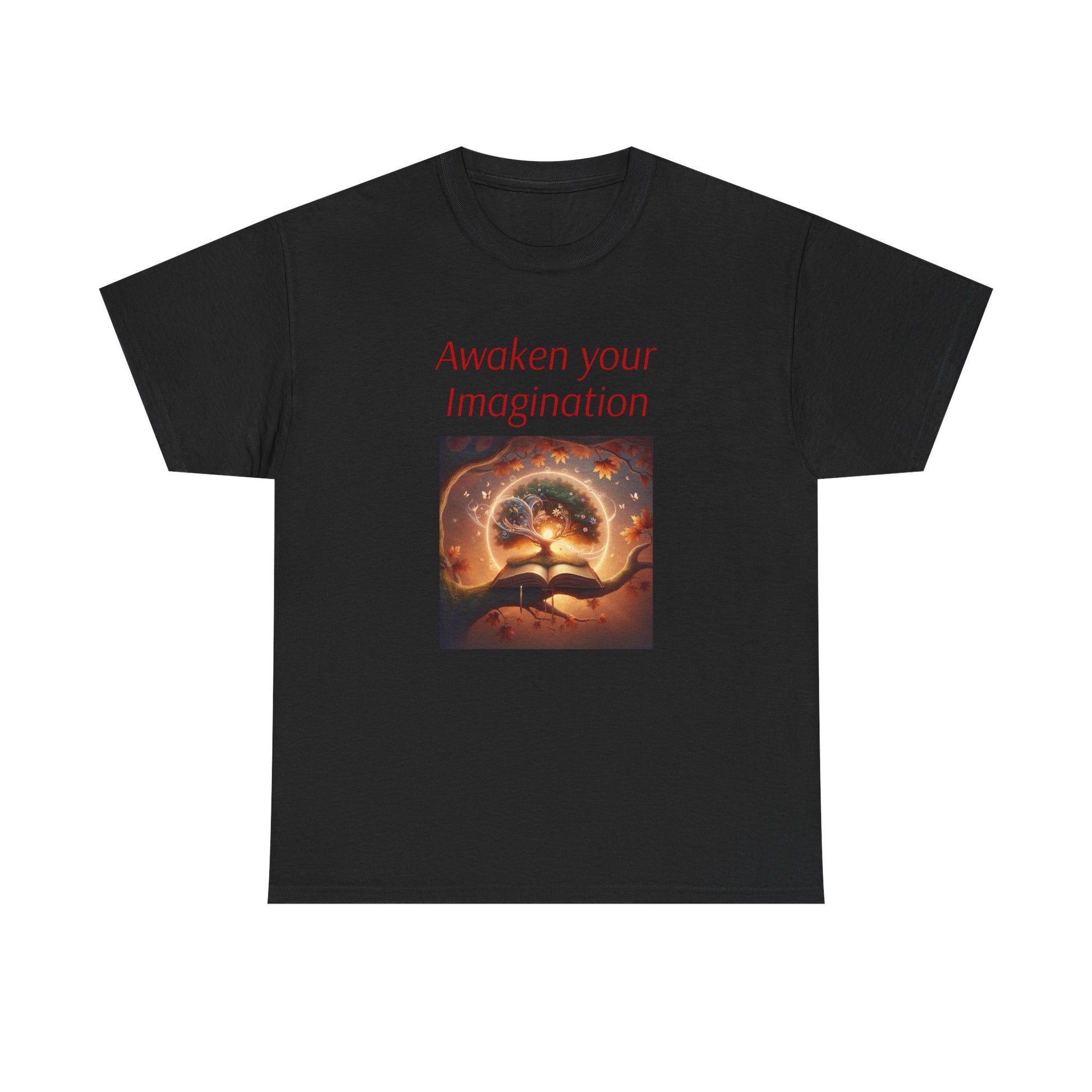 Unisex Heavy Cotton Tee - "Awaken Your Imagination" Inspirational Shirt - The Dreamer's Bookshop.