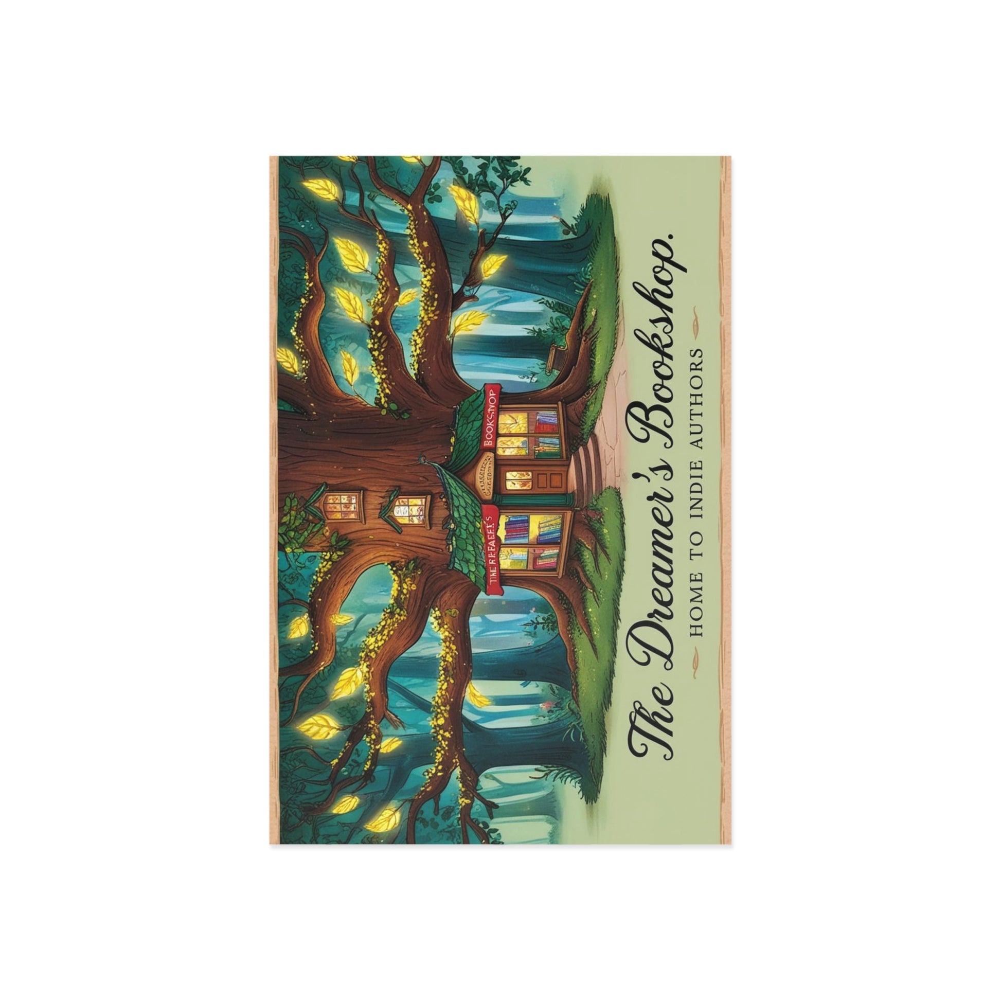 The Dreamer's Bookshop "Tree and Books" Art Print Card - The Dreamer's Bookshop.