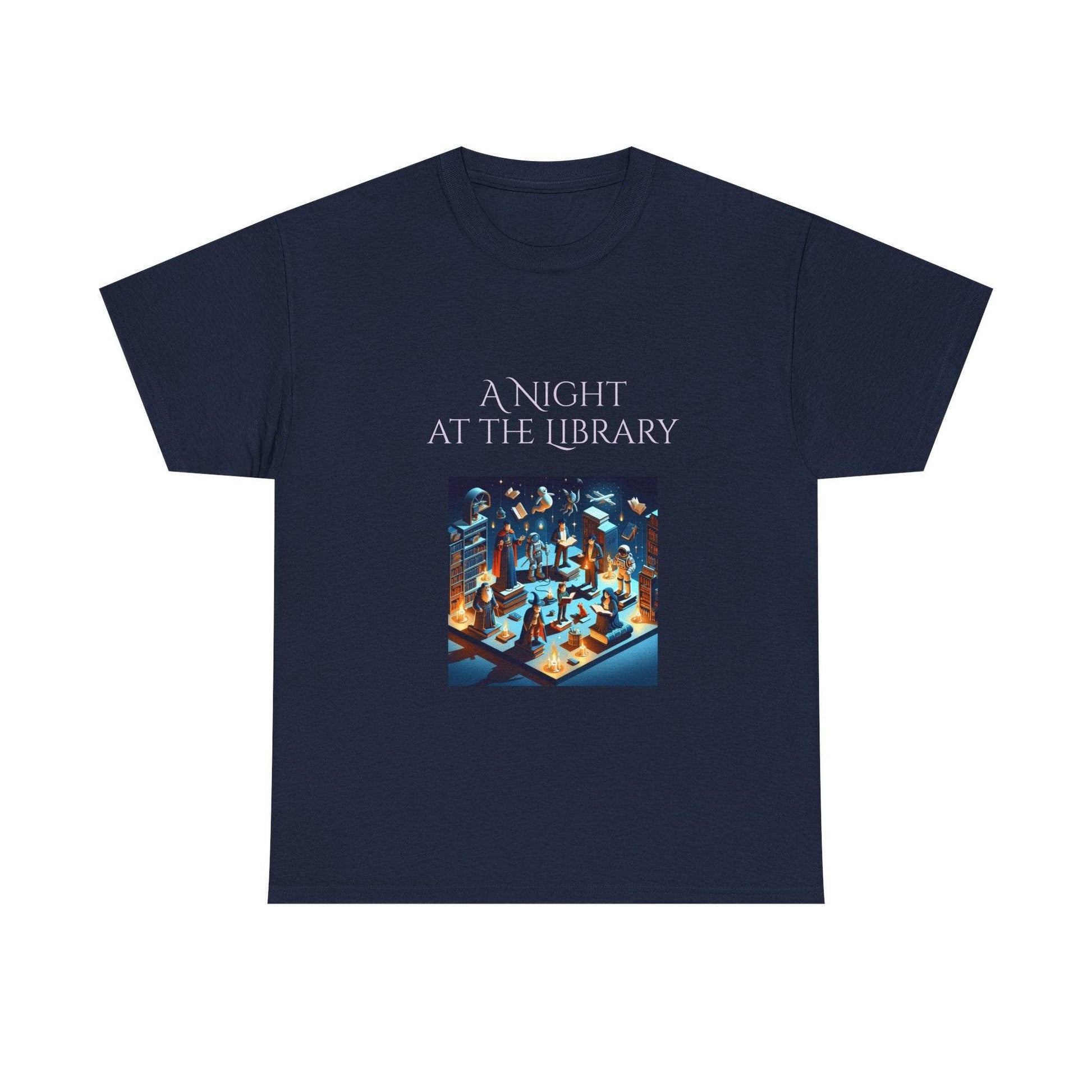 Night at the Library - Unisex Heavy Cotton Tee for Book Lovers - The Dreamer's Bookshop.