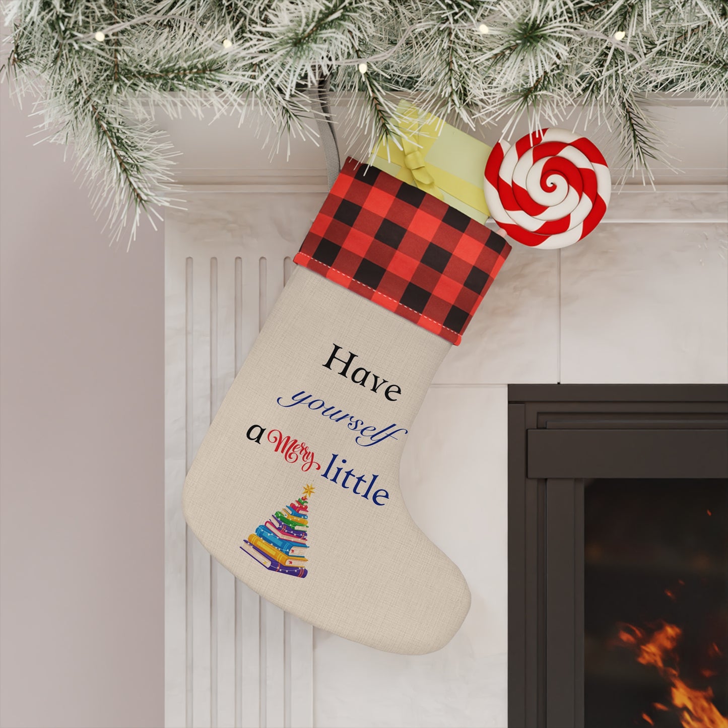 Christmas Stocking - "Have Yourself a Merry Little" Plaid Cuff Holiday Stocking
