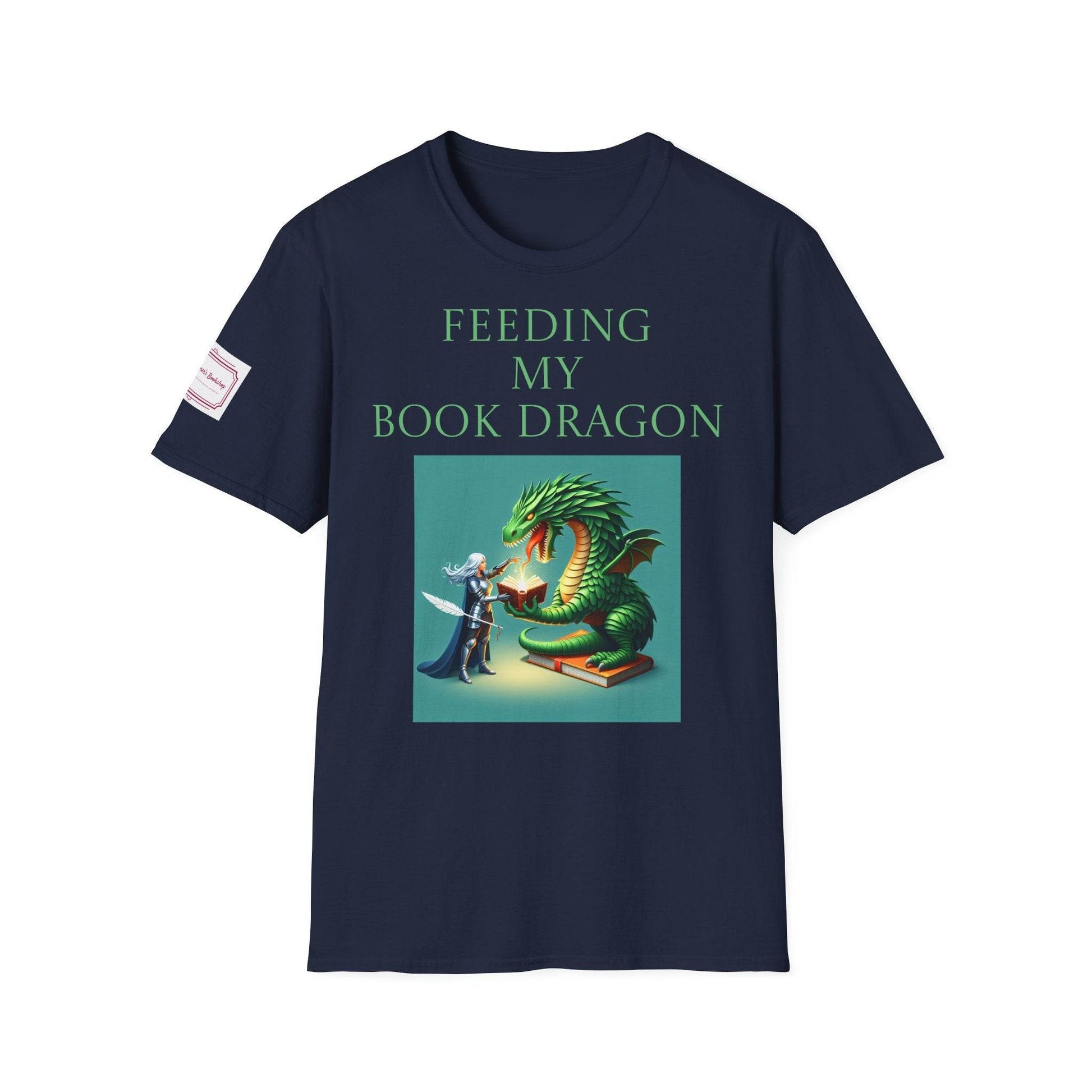 Inspirational Unisex Softstyle T-Shirt - 'Book Dragon' Motivational Design - The Dreamer's Bookshop.