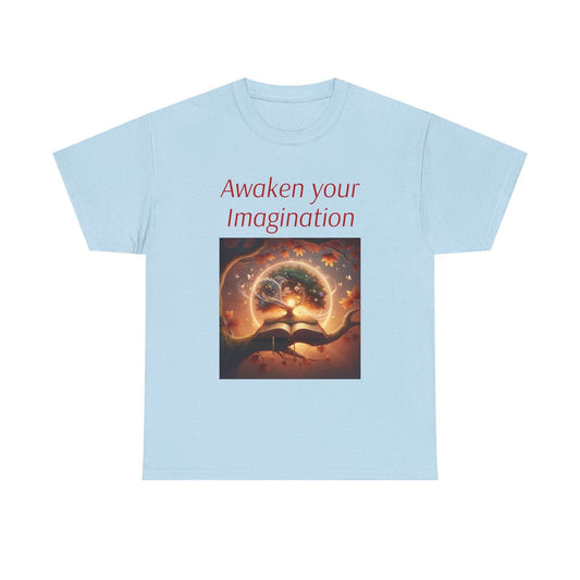 Inspirational Unisex Heavy Cotton Tee - 'Awaken Your Imagination' - The Dreamer's Bookshop.