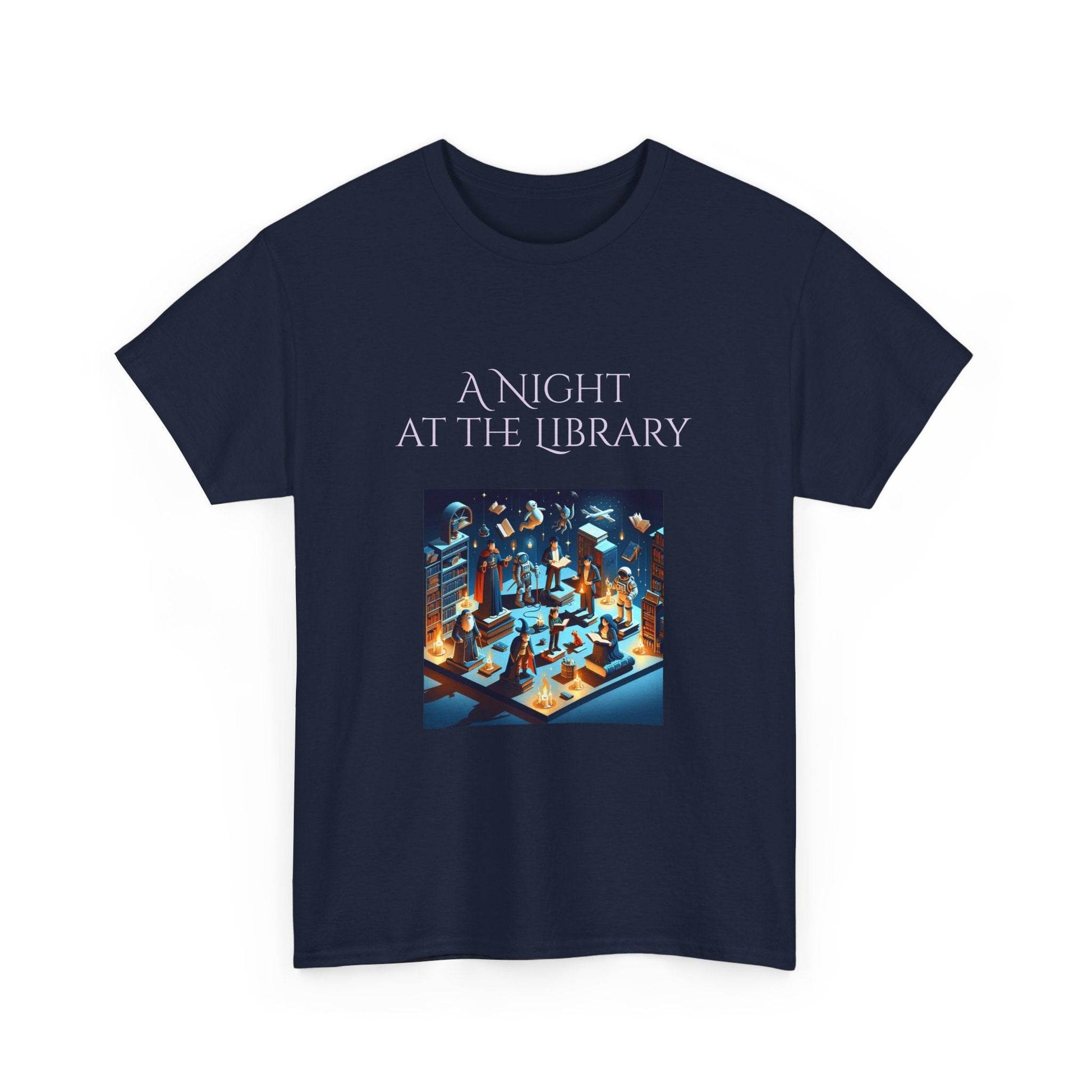 Night at the Library - A Unisex Heavy Cotton Tee - Perfect Gift for Book Lovers - The Dreamer's Bookshop.