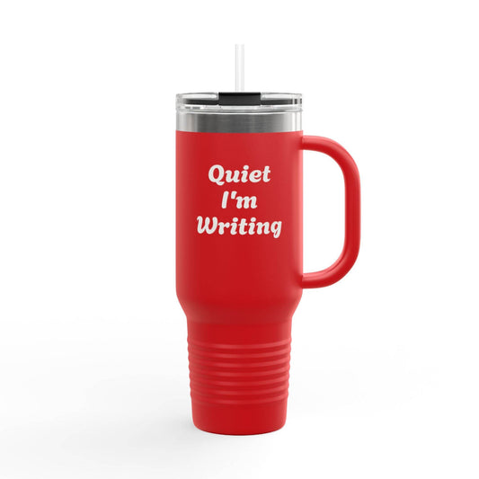 Quiet I'm Writing Insulated Travel Mug - 40oz Red Coffee Cup - The Dreamer's Bookshop.