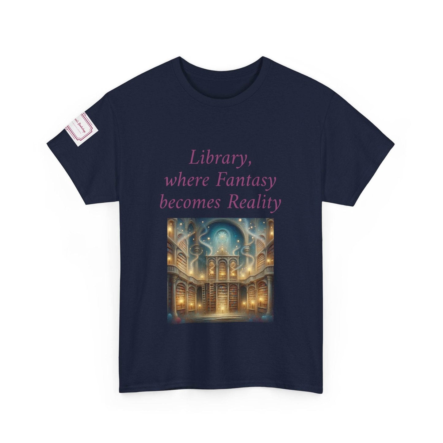 Library, Fantasy, Reality - Graphic Unisex Heavy Cotton Tee - Book Lovers - The Dreamer's Bookshop.
