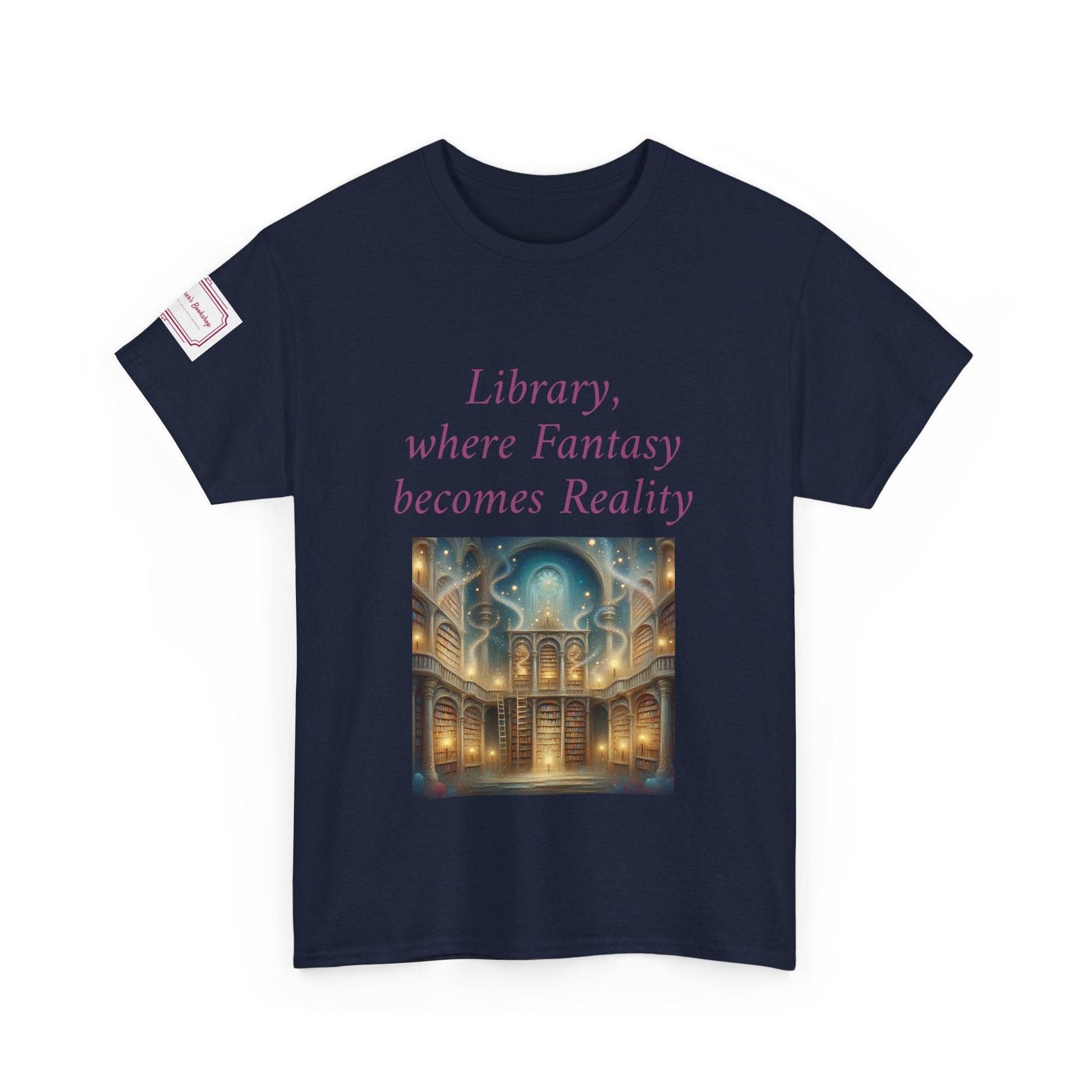 Library, Fantasy, Reality - Graphic Unisex Heavy Cotton Tee - Book Lovers - The Dreamer's Bookshop.