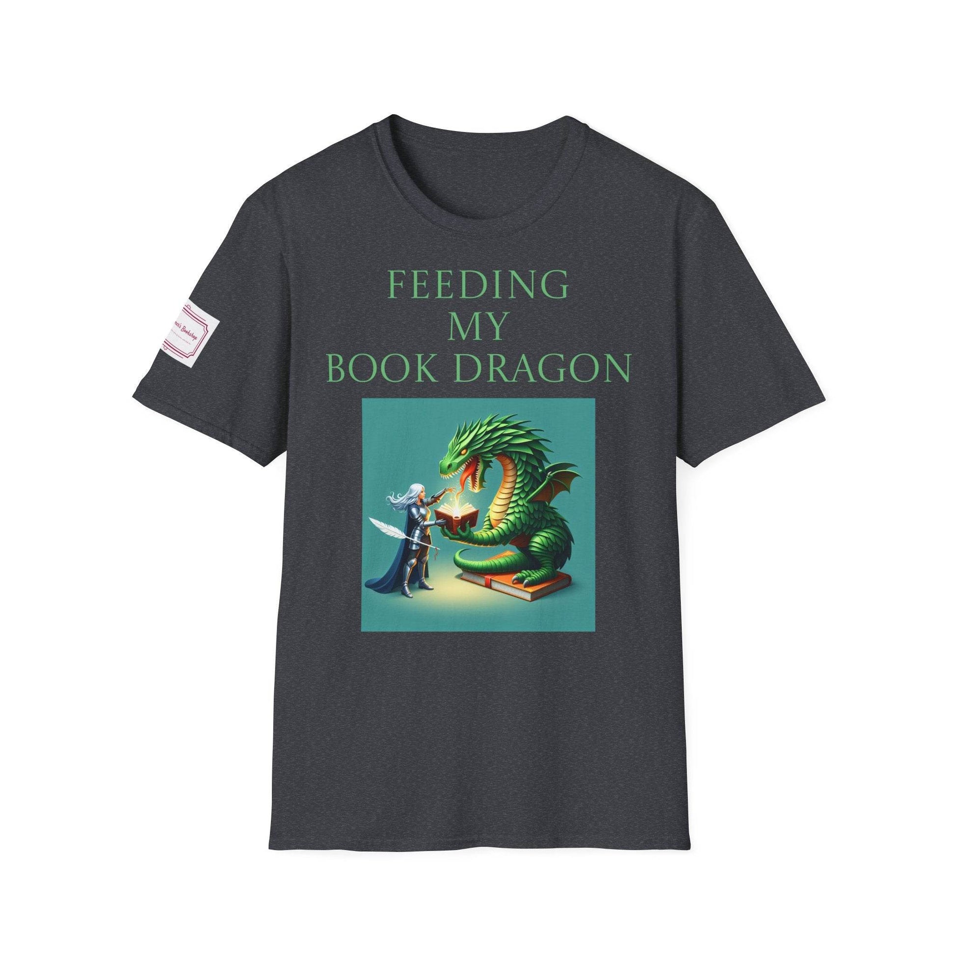 Inspirational Unisex Softstyle T-Shirt - 'Book Dragon' Motivational Design - The Dreamer's Bookshop.