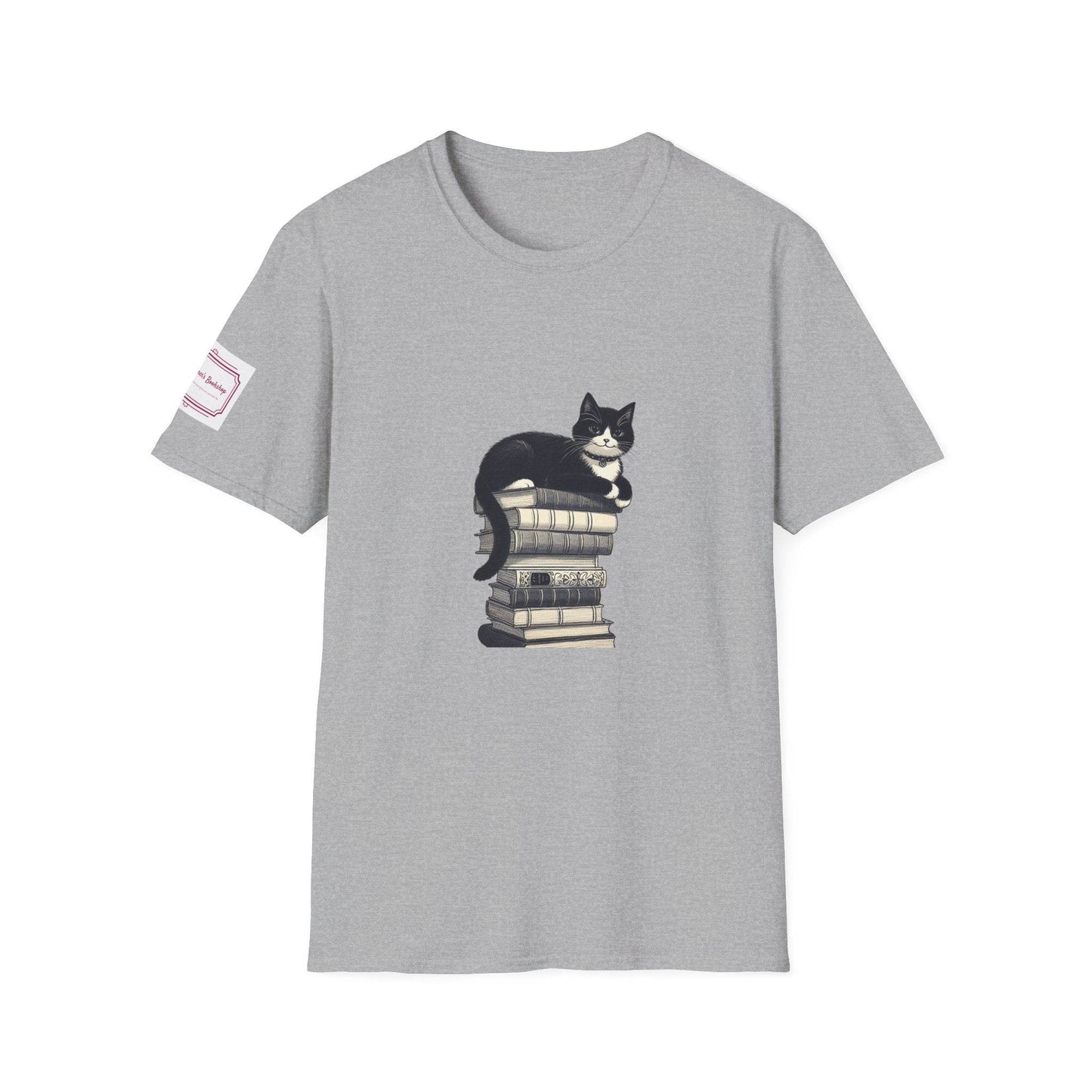Unisex Softstyle T-Shirt - Vintage Cat Book Stack Bookaddict - The Dreamer's Bookshop.