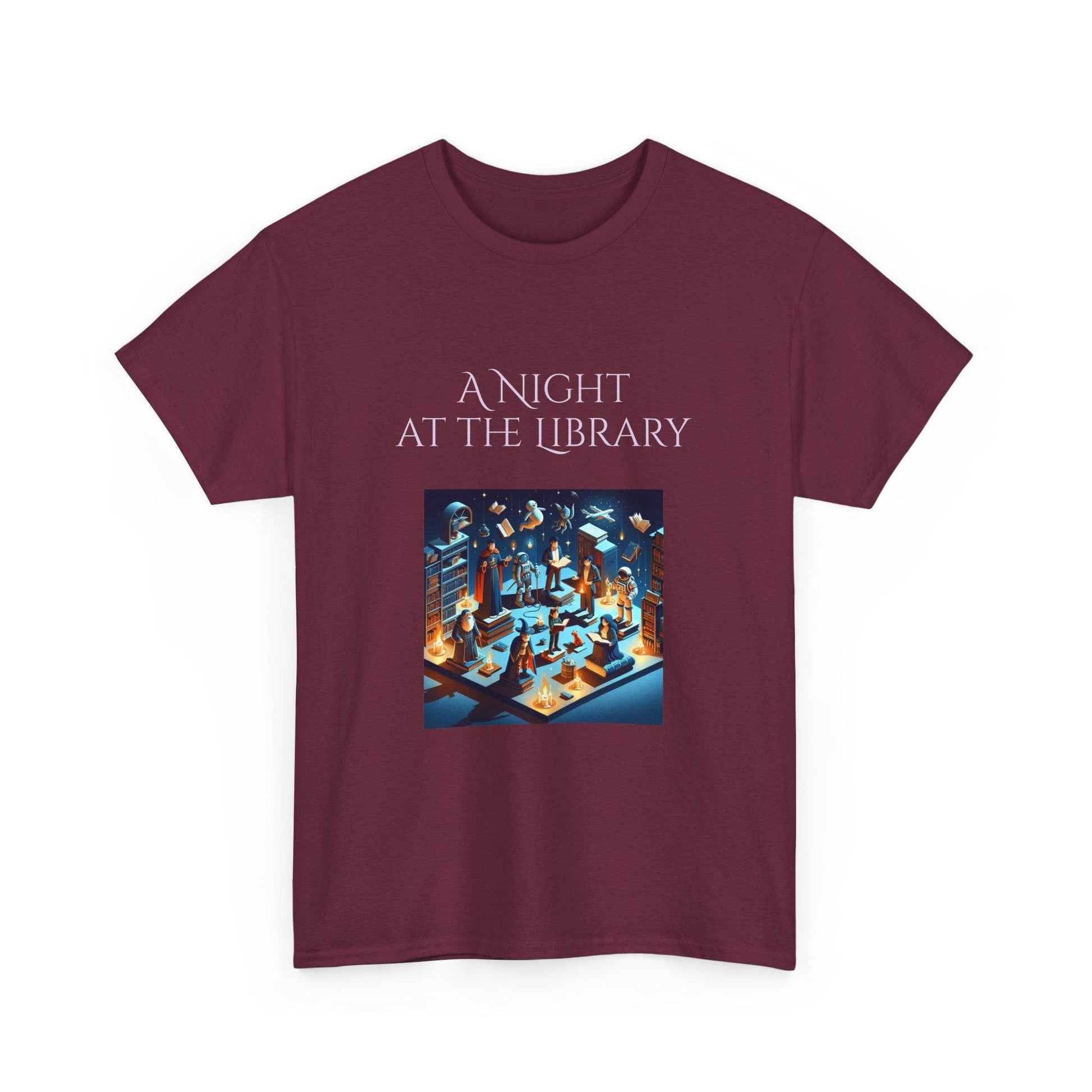 Night at the Library - A Unisex Heavy Cotton Tee - Perfect Gift for Book Lovers - The Dreamer's Bookshop.
