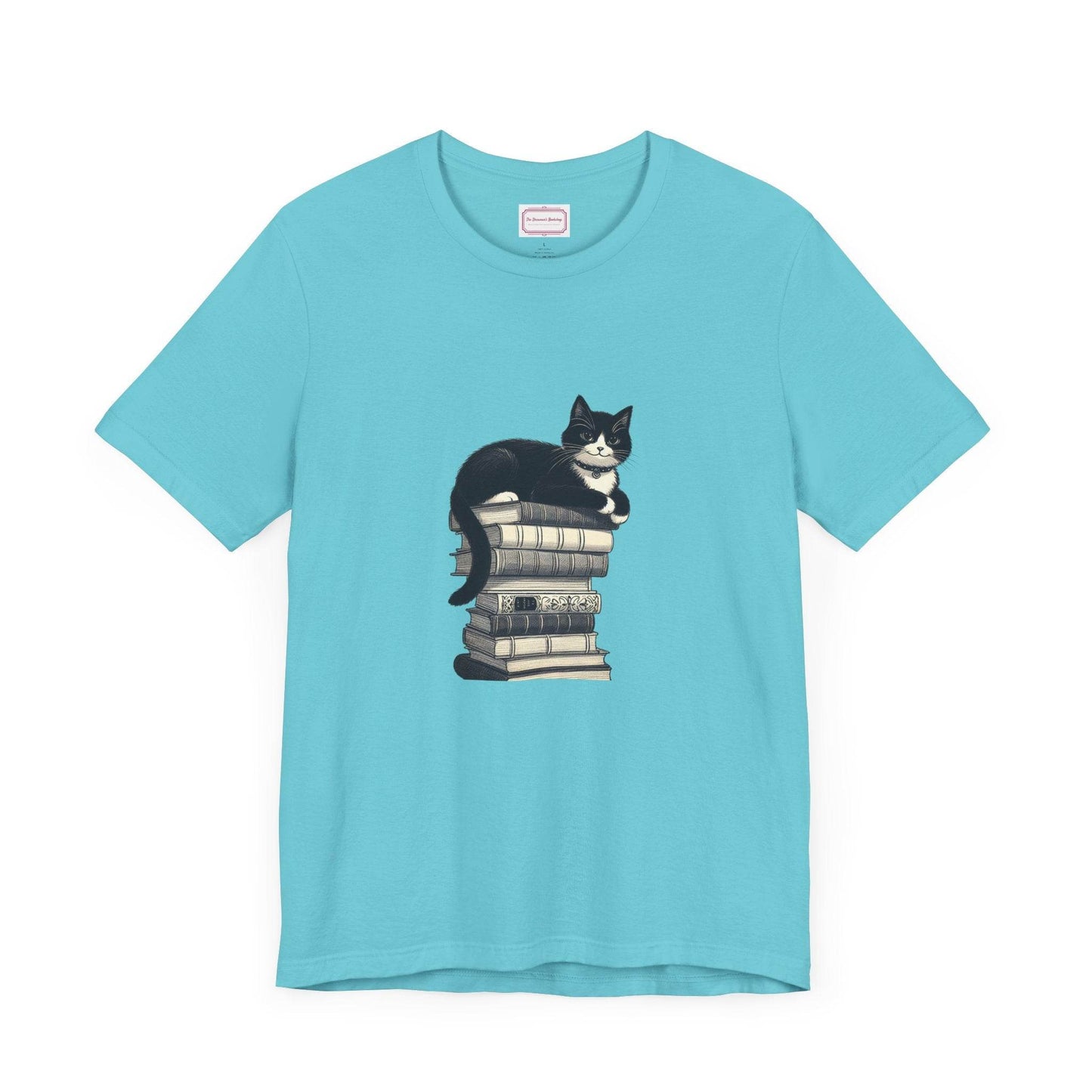 Unisex T-shirt - Vintage Cat Book Stack Booknerds - The Dreamer's Bookshop.