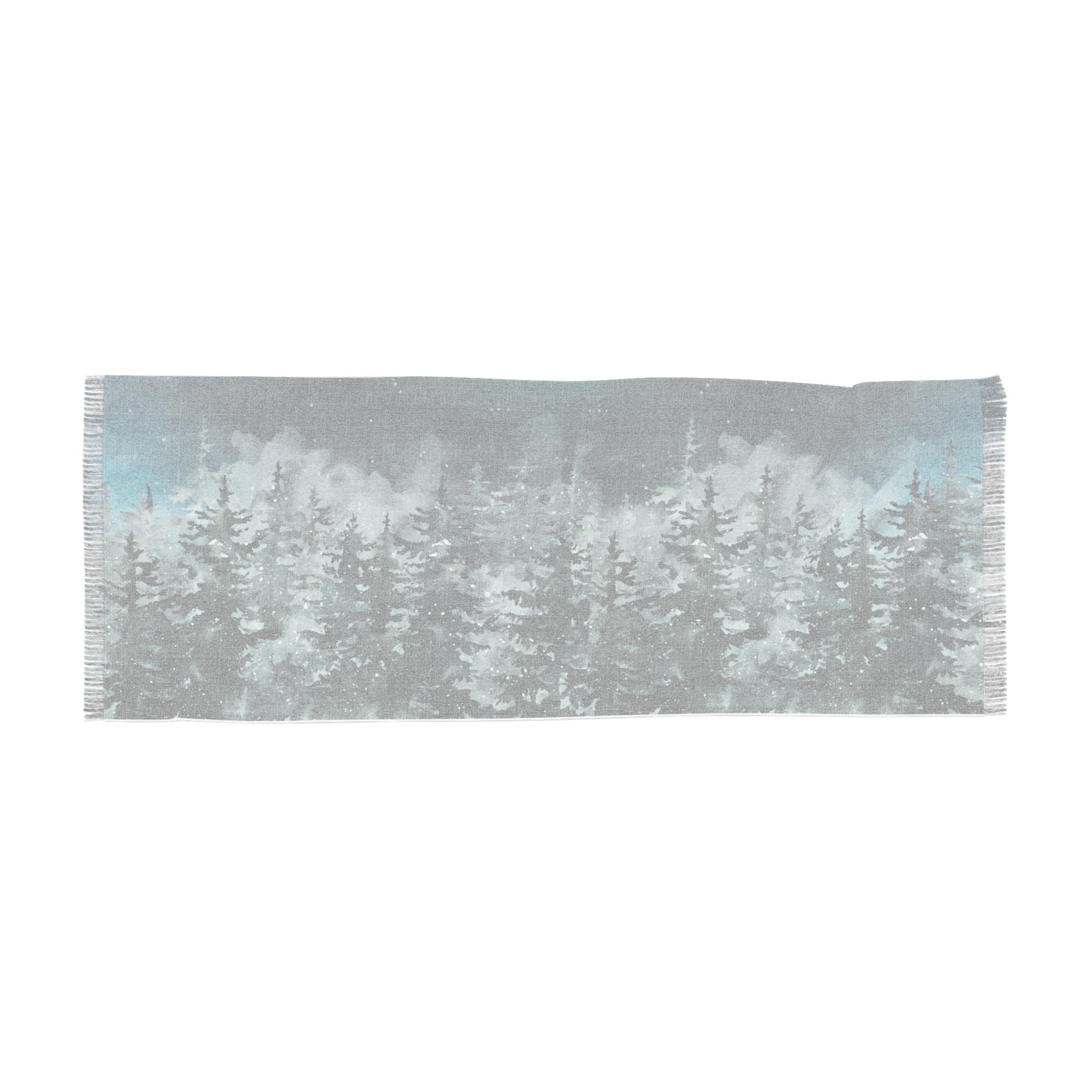 Winter Forest Light Scarf – Snowy Pine Tree Landscape Wrap