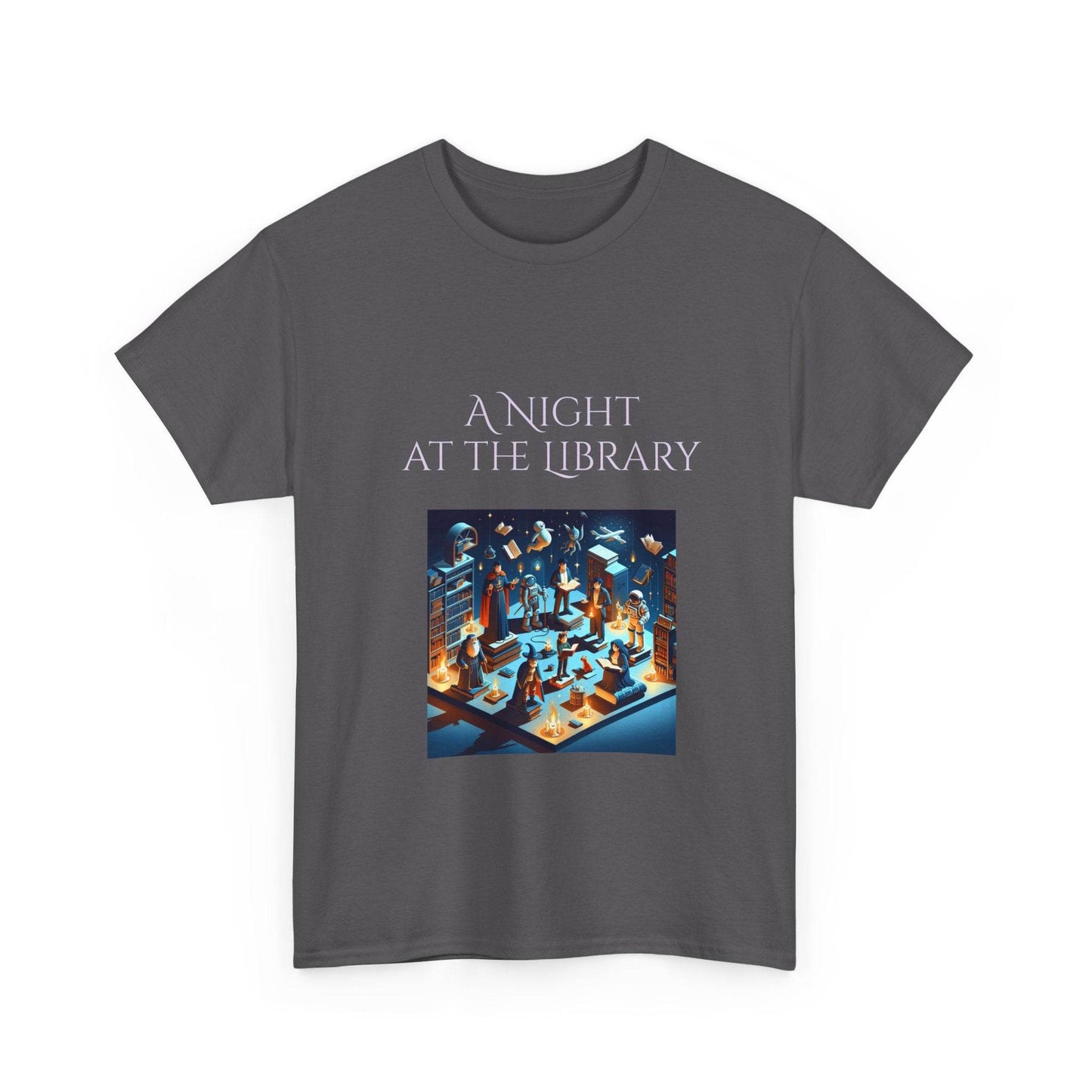 Night at the Library - Unisex Heavy Cotton Tee for Book Lovers - The Dreamer's Bookshop.