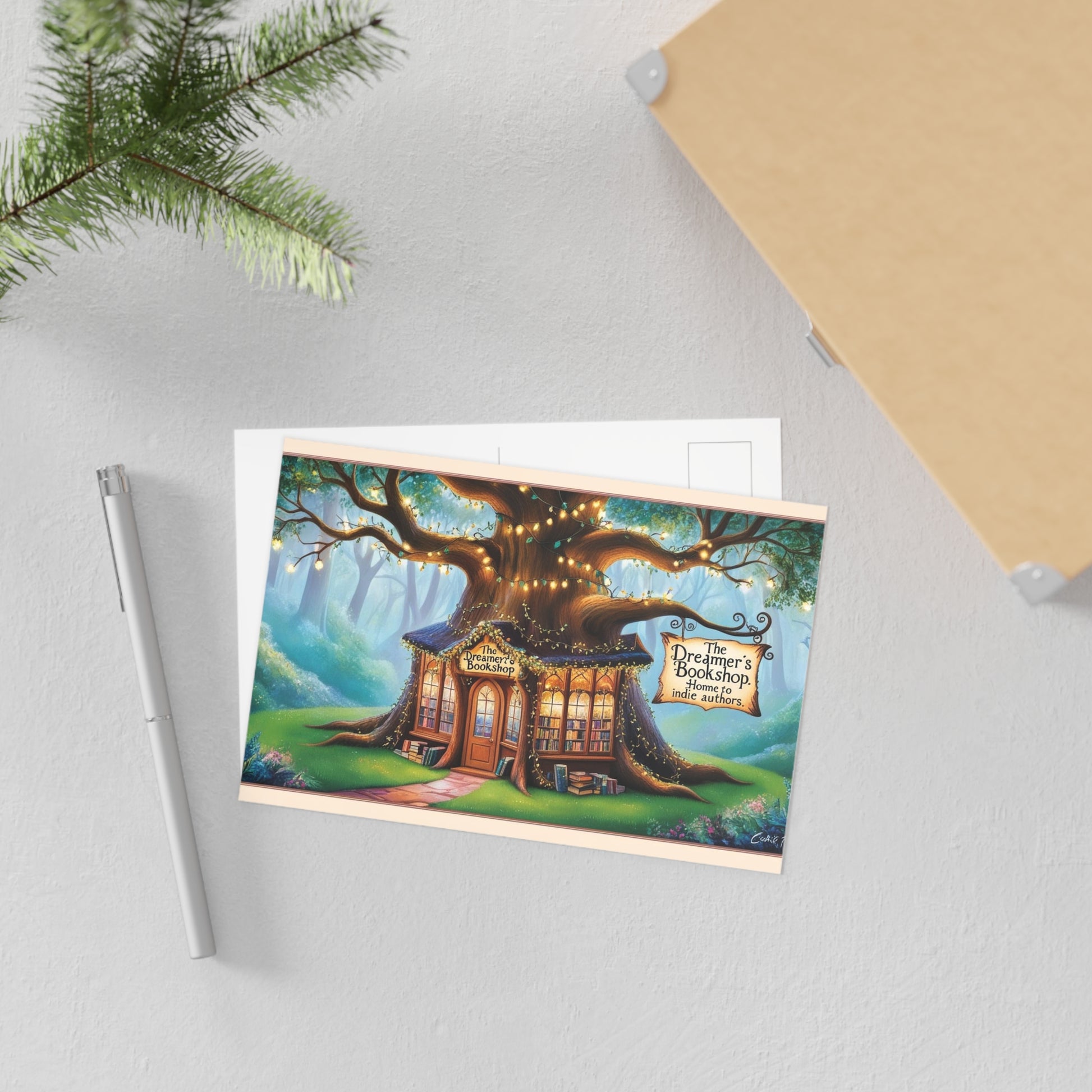 The Dreamer's Bookshop "Tree and Books" Art Print Card - The Dreamer's Bookshop.